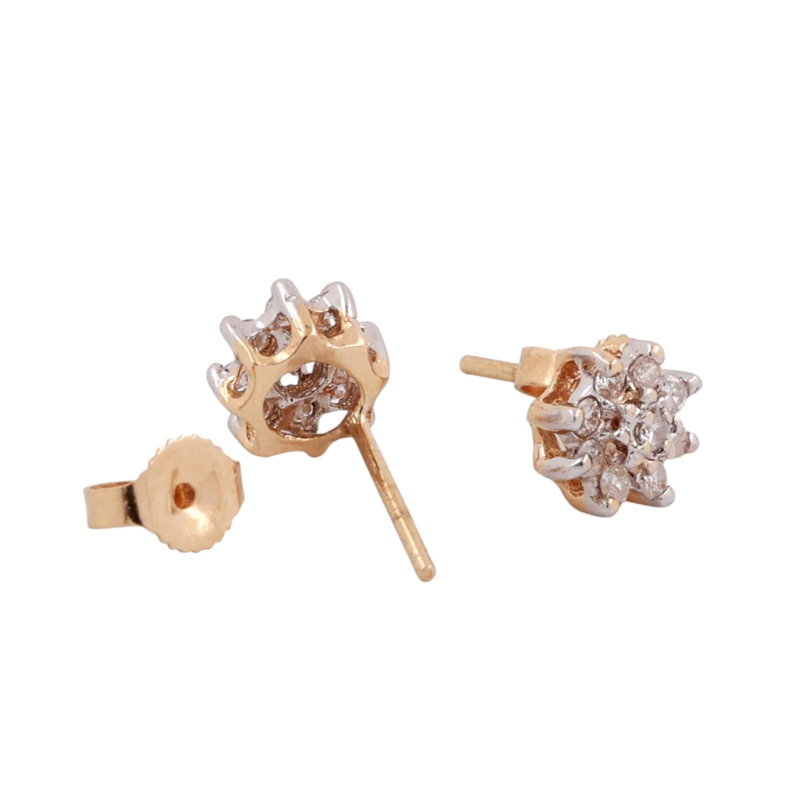 Cluster Diamond Floral Stud Earrings 14K Gold 0.25 TW 7 mm Ladies Girls