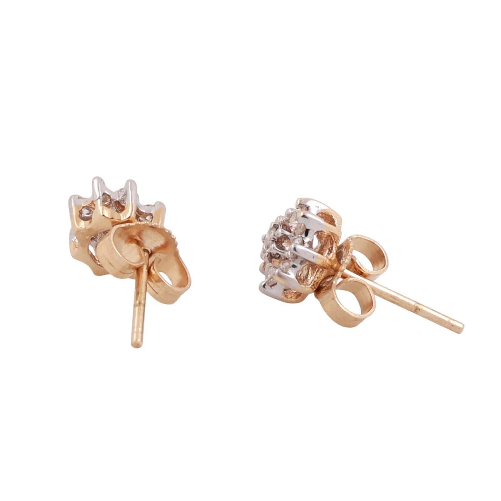 Cluster Diamond Floral Stud Earrings 14K Gold 0.25 TW 7 mm Ladies Girls