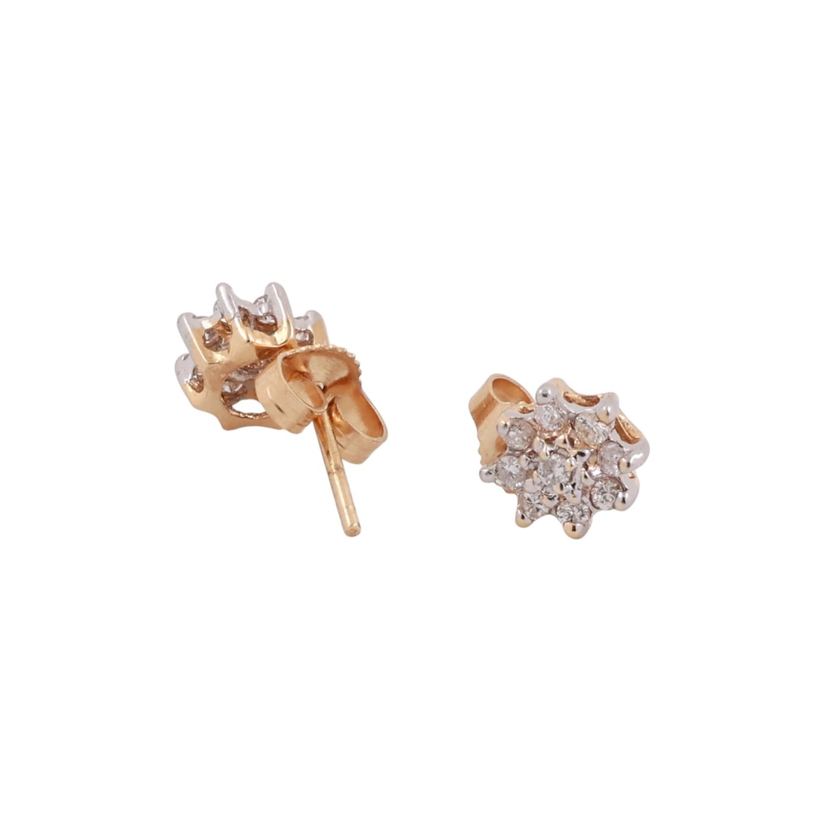 Cluster Diamond Floral Stud Earrings 14K Gold 0.25 TW 7 mm Ladies Girls