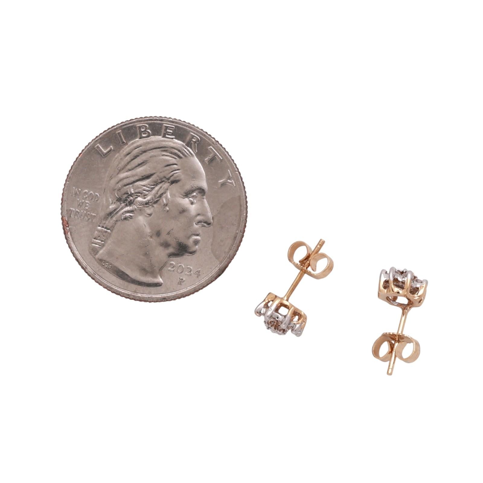 Cluster Diamond Floral Stud Earrings 14K Gold 0.25 TW 7 mm Ladies Girls