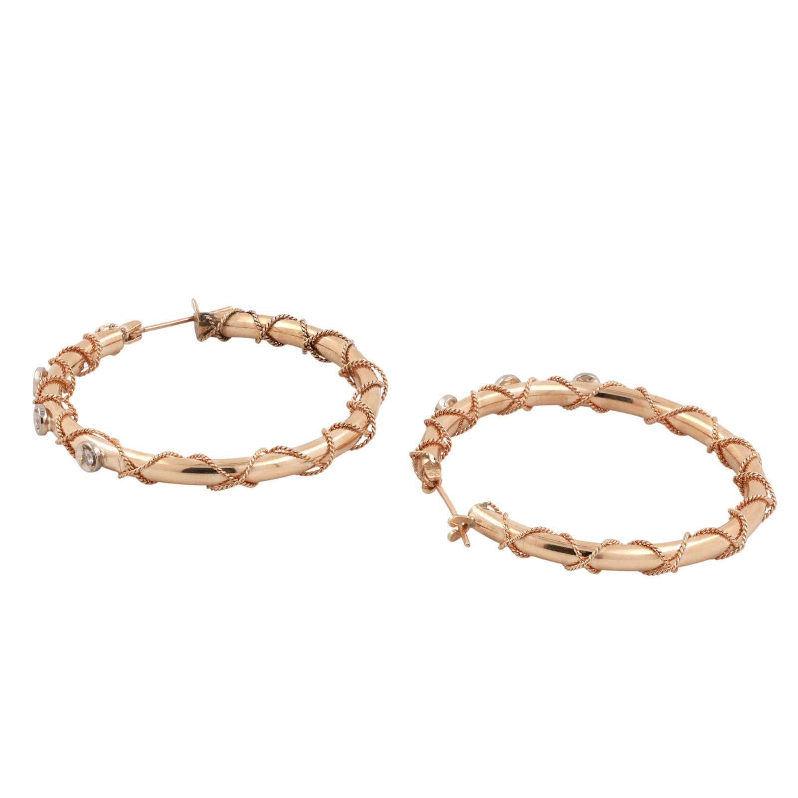 Diamond Circle Twisted Round Hoop Earrings 14K Gold 0.30 TW 1.70" Ladies