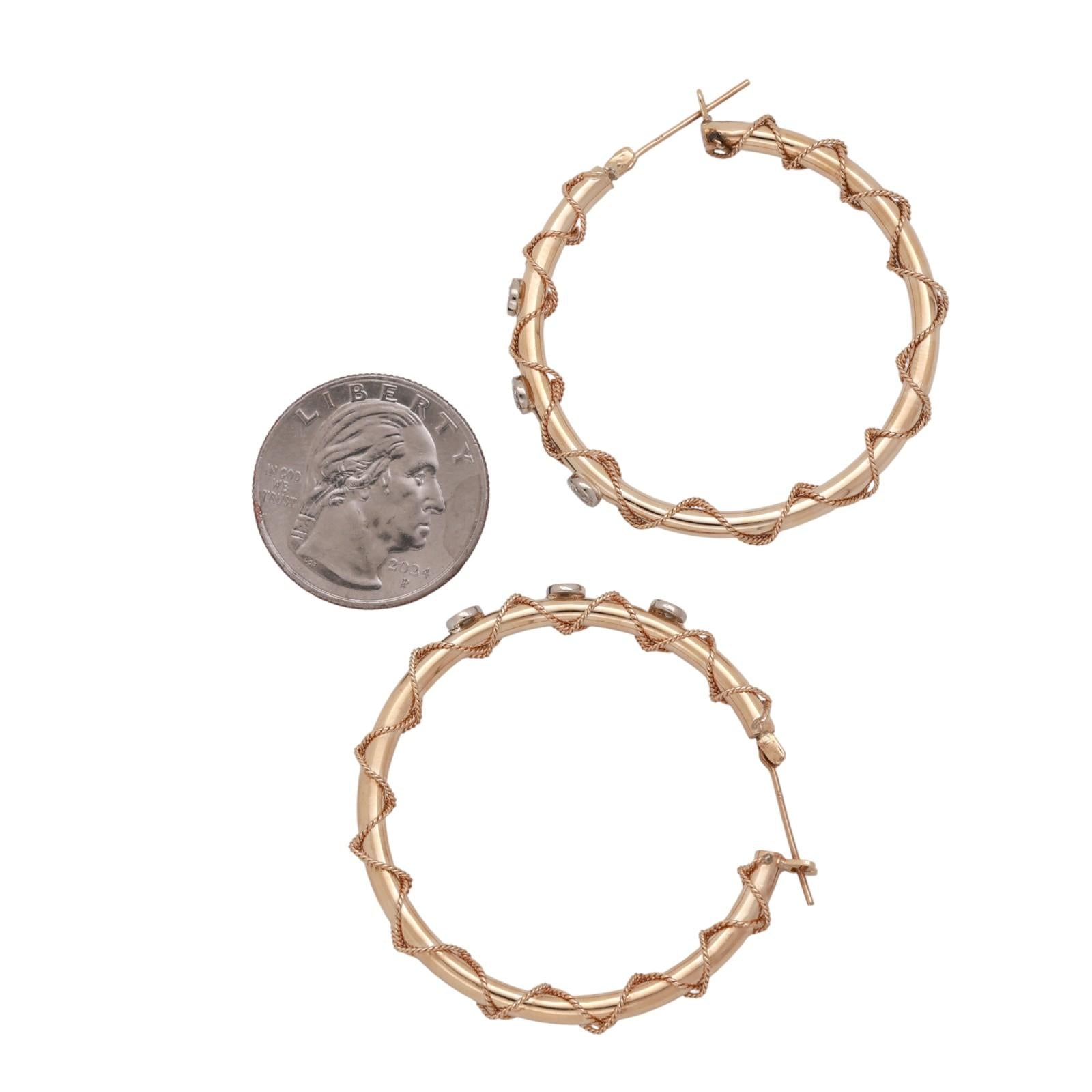 Diamond Circle Twisted Round Hoop Earrings 14K Gold 0.30 TW 1.70" Ladies