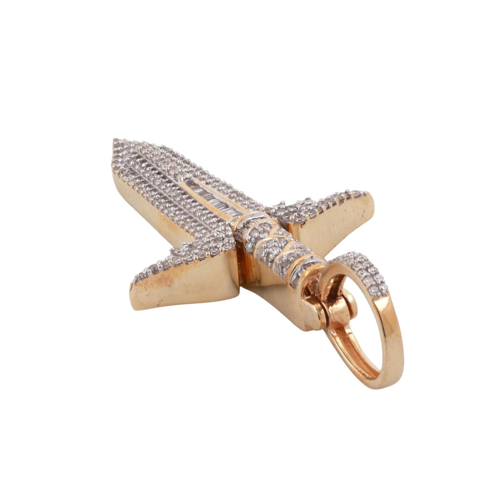 Cluster Diamond Angel Wing Dagger Pendant 1.50 TW 14K Yellow Gold 2.10" Unisex