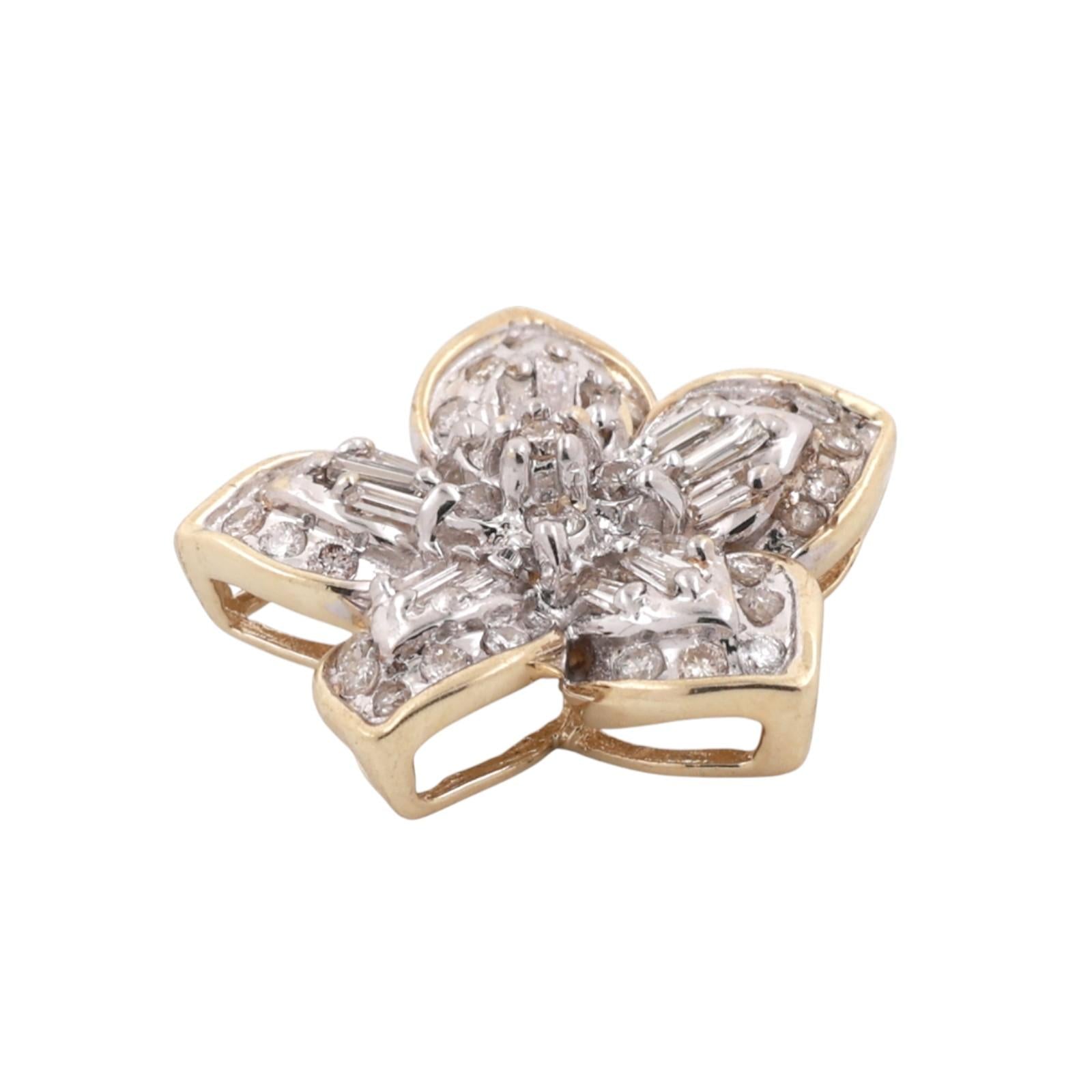 1.00 TW Diamond Flower Pendant Charm 10K Gold 0.75" Ladies Estate