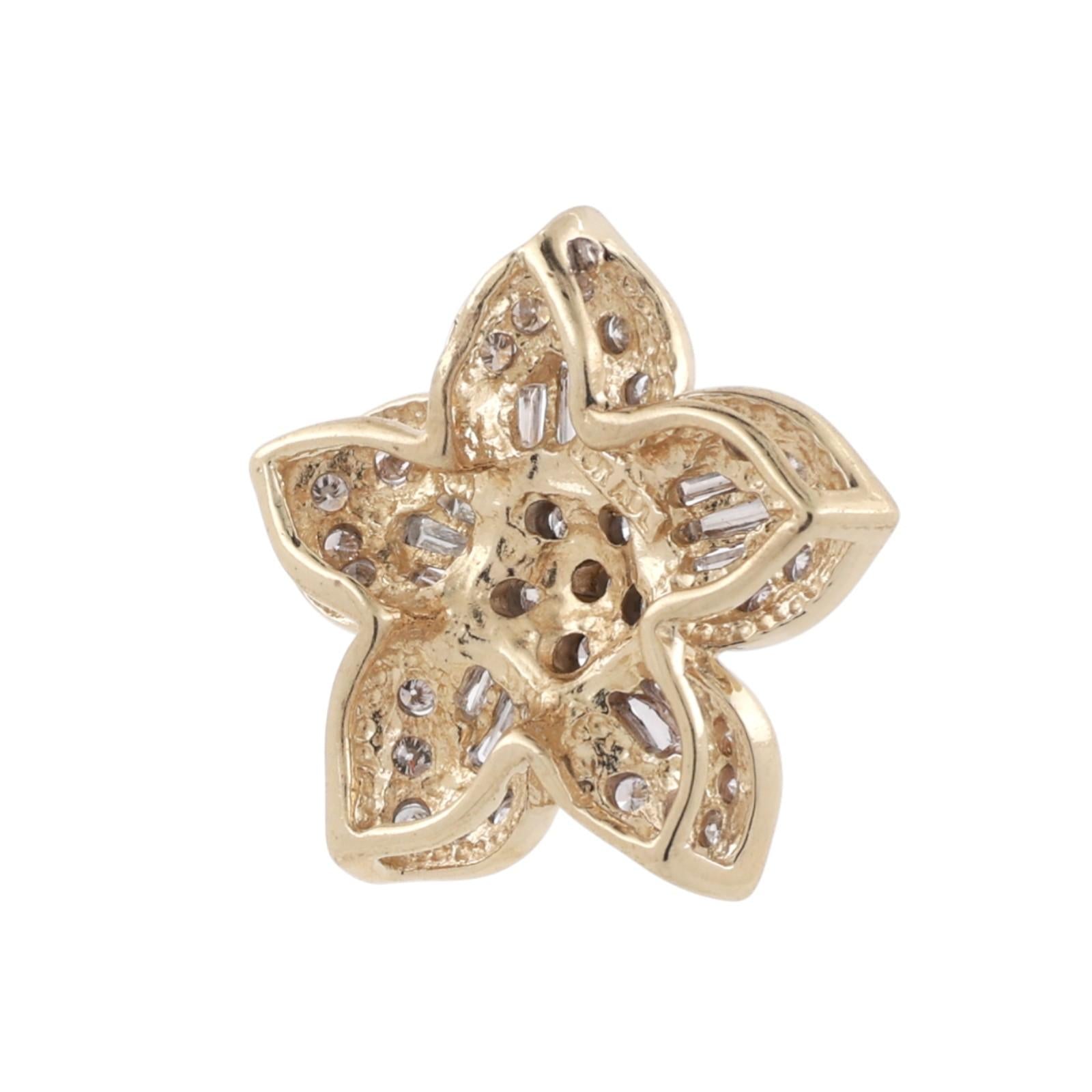 1.00 TW Diamond Flower Pendant Charm 10K Gold 0.75" Ladies Estate