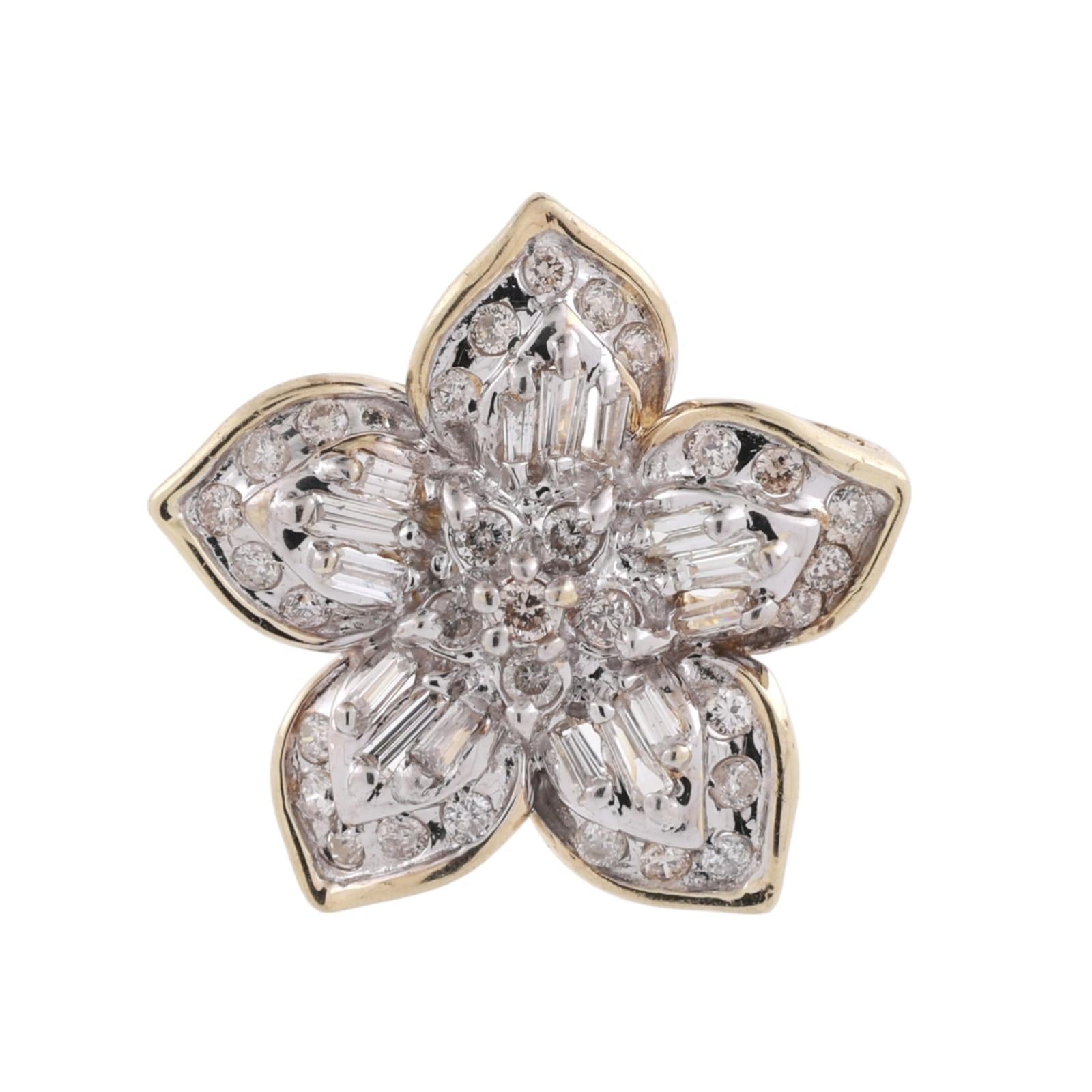 1.00 TW Diamond Flower Pendant Charm 10K Gold 0.75" Ladies Estate