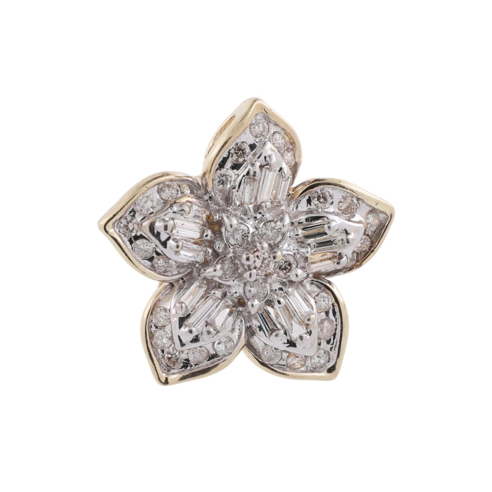 1.00 TW Diamond Flower Pendant Charm 10K Gold 0.75" Ladies Estate