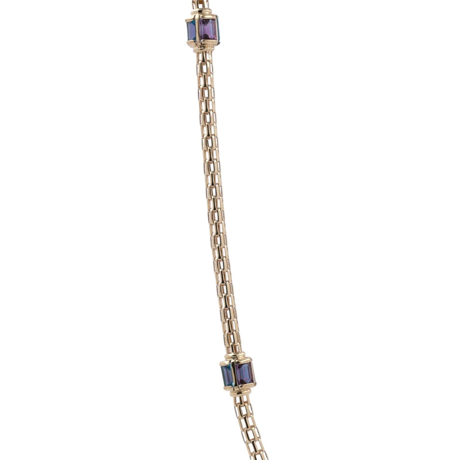 Blue Topaz Amethyst Station Mesh Chain Necklace 14K Yellow Gold 8.40 TW 32”