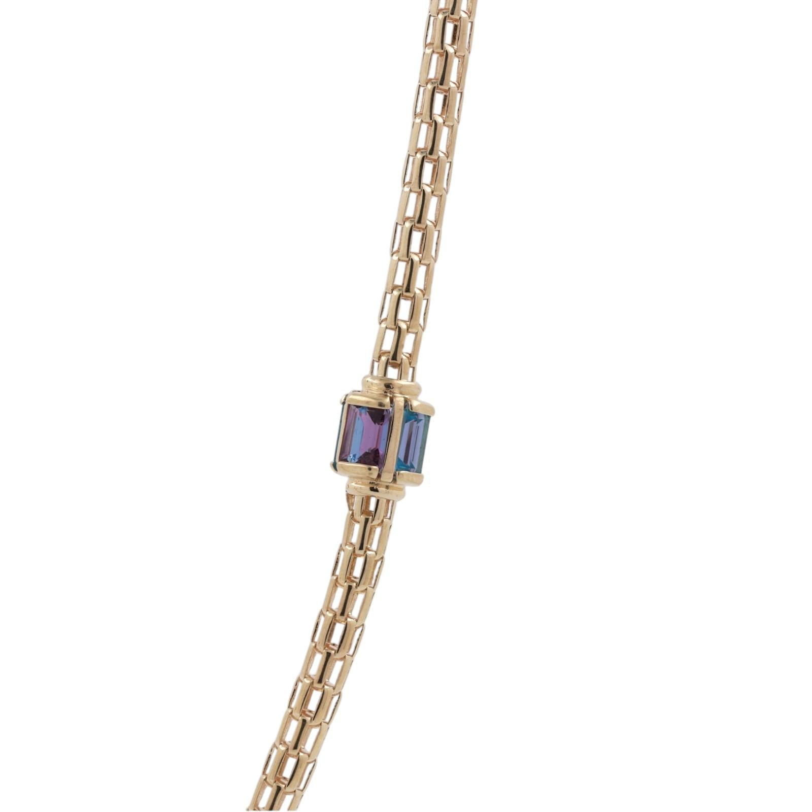 Blue Topaz Amethyst Station Mesh Chain Necklace 14K Yellow Gold 8.40 TW 32”