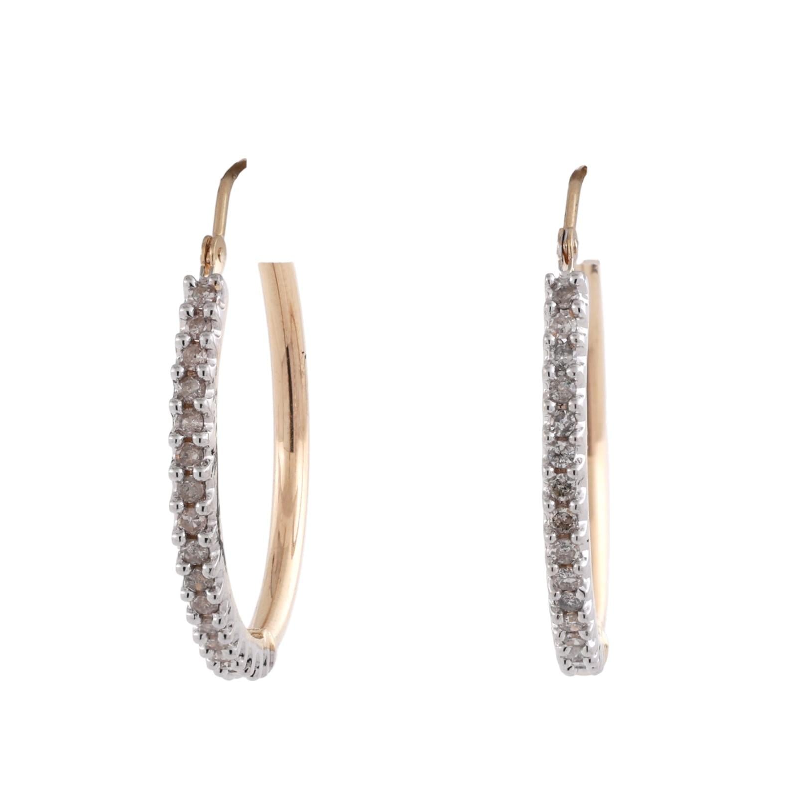 Diamond Round Hoop Earrings Two-Tone Gold 0.50 TW 0.80" Ladies Estate