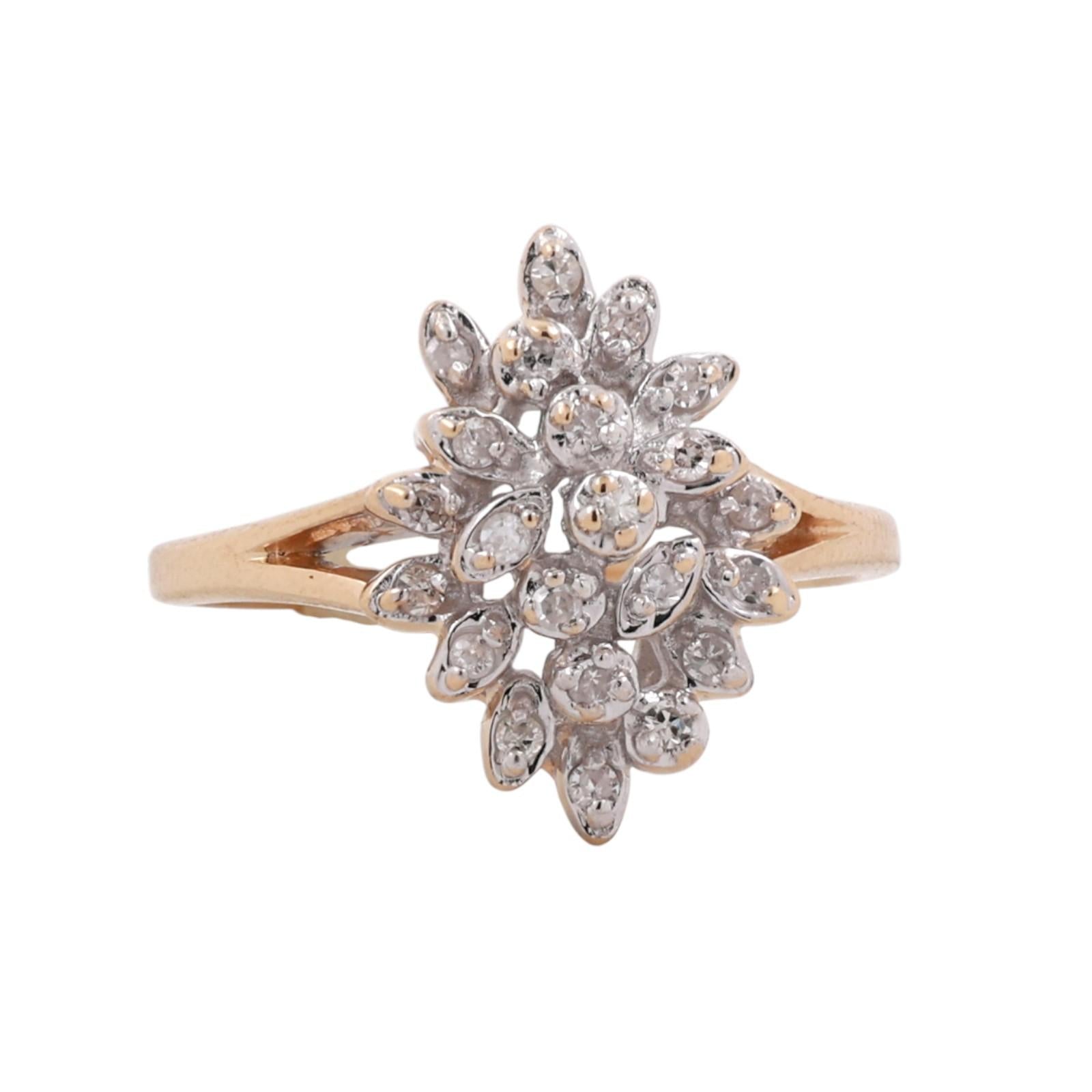 Cluster Diamond Floral Cocktail Ring 14K Gold 0.25 TW Size 7.5 Ladies Estate