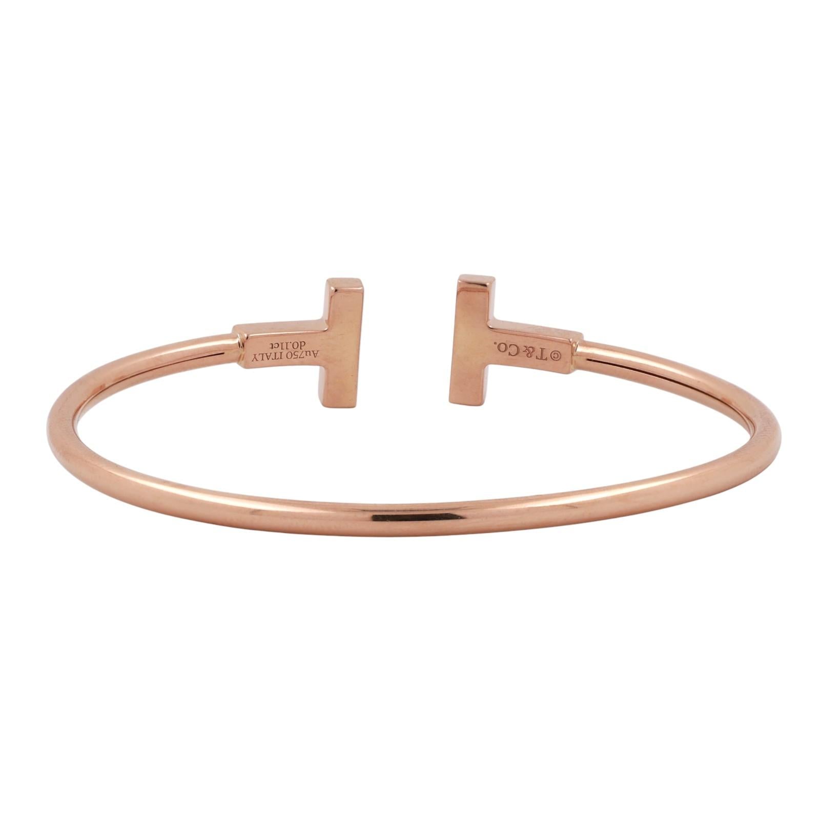 Tiffany & Co. T Wire Bracelet 18K Rose Gold Diamonds and Mother-of-Pearl Size 6