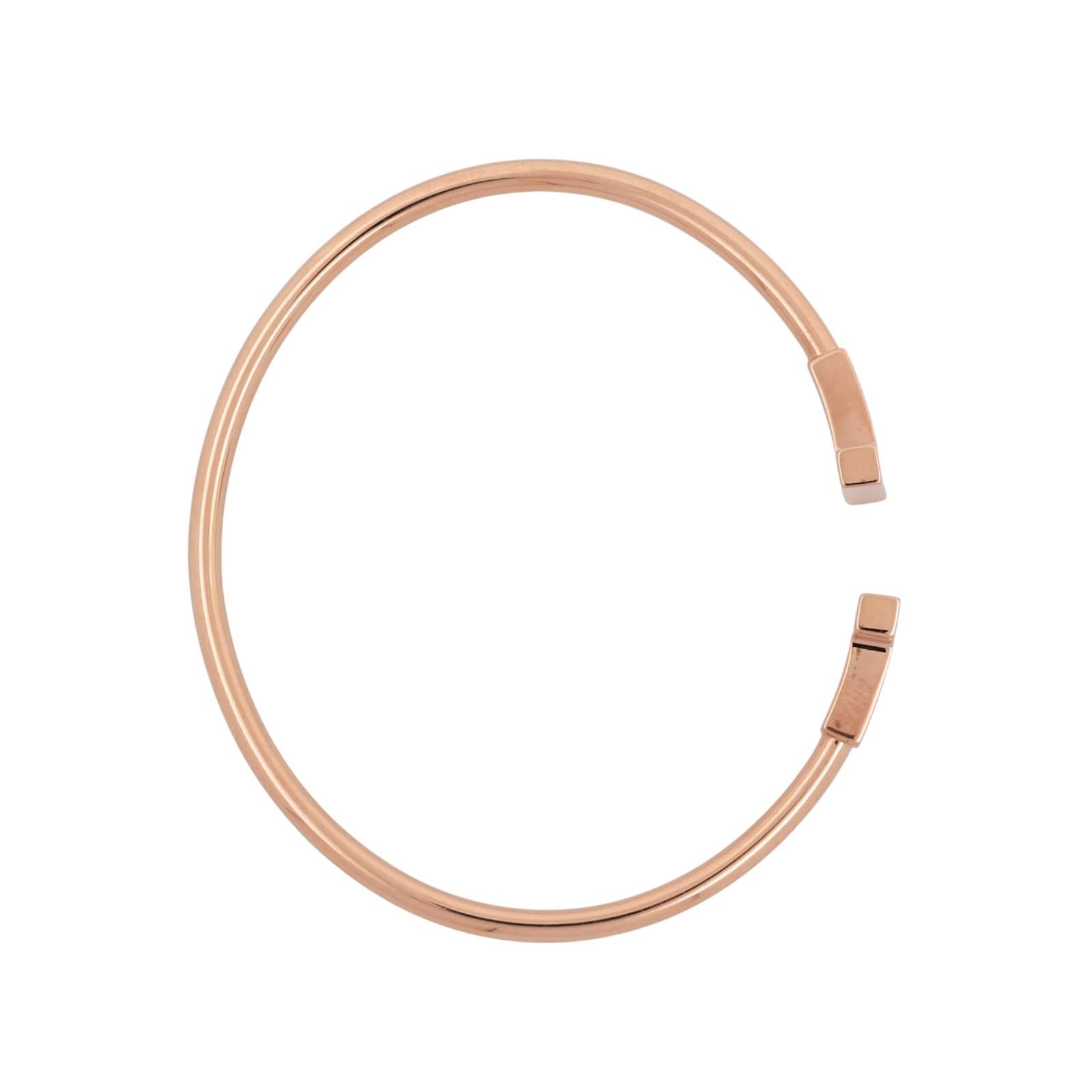 Tiffany & Co. T Wire Bracelet 18K Rose Gold Diamonds and Mother-of-Pearl Size 6