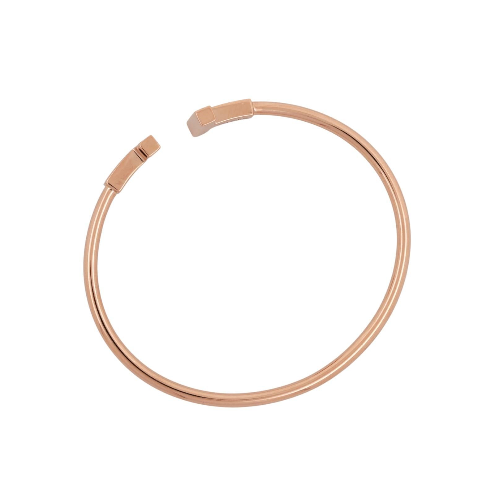 Tiffany & Co. T Wire Bracelet 18K Rose Gold Diamonds and Mother-of-Pearl Size 6