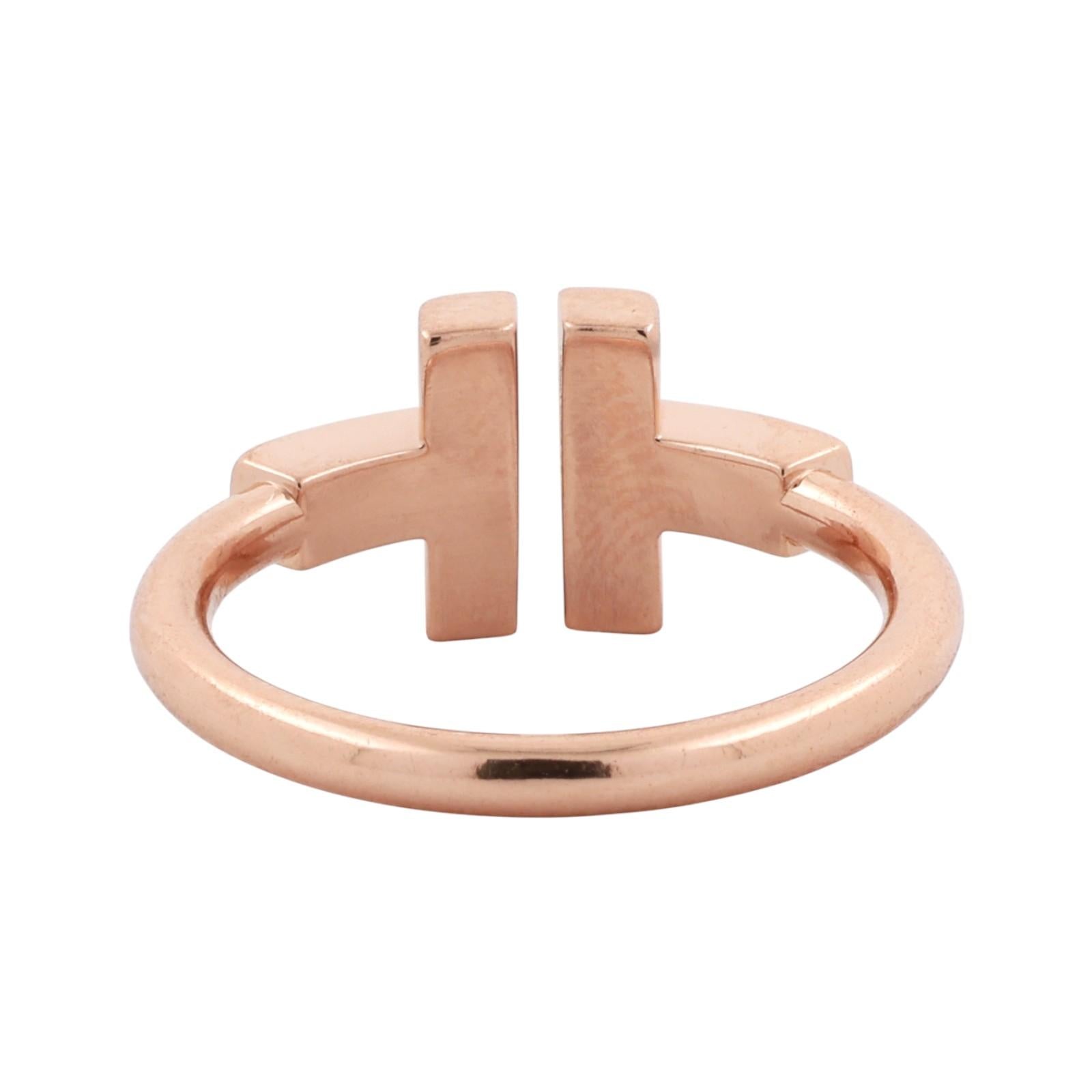 Tiffany T Wire Ring 18K Rose Gold Diamonds and Mother-of-Pearl Size 6 Ladies