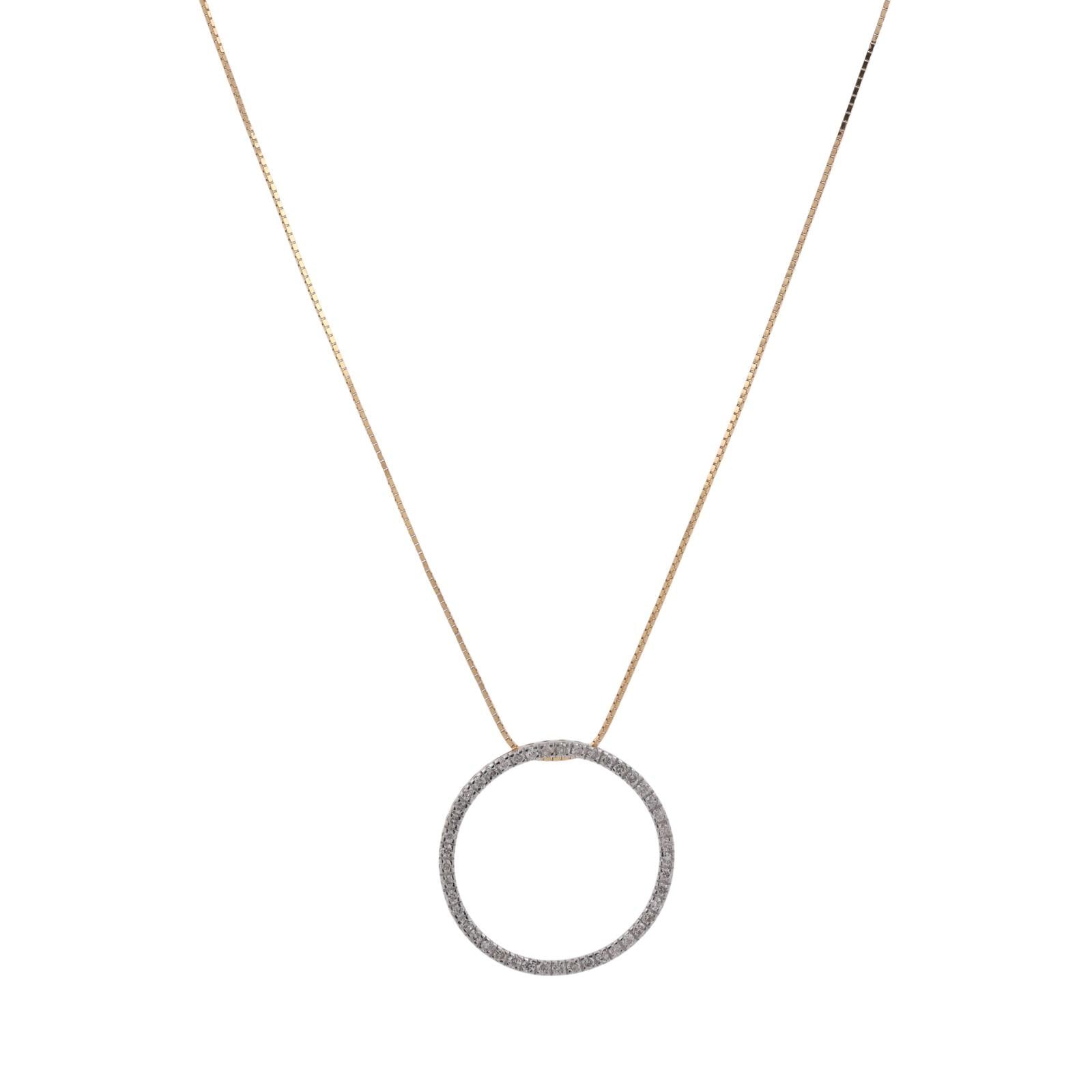 Circle of Life Diamond Pendant Box Link Chain Necklace 14K Gold 0.75 TW 17"