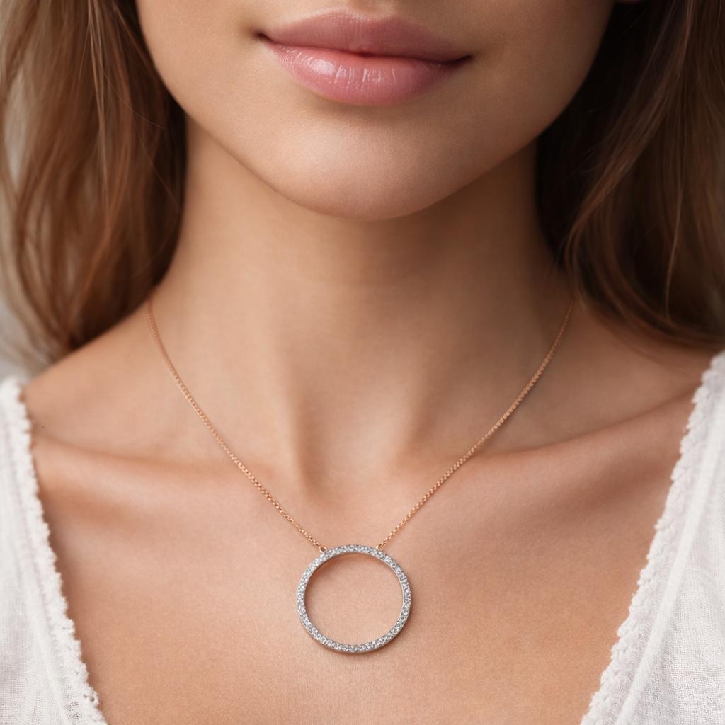 Circle of Life Diamond Pendant Box Link Chain Necklace 14K Gold 0.75 TW 17"