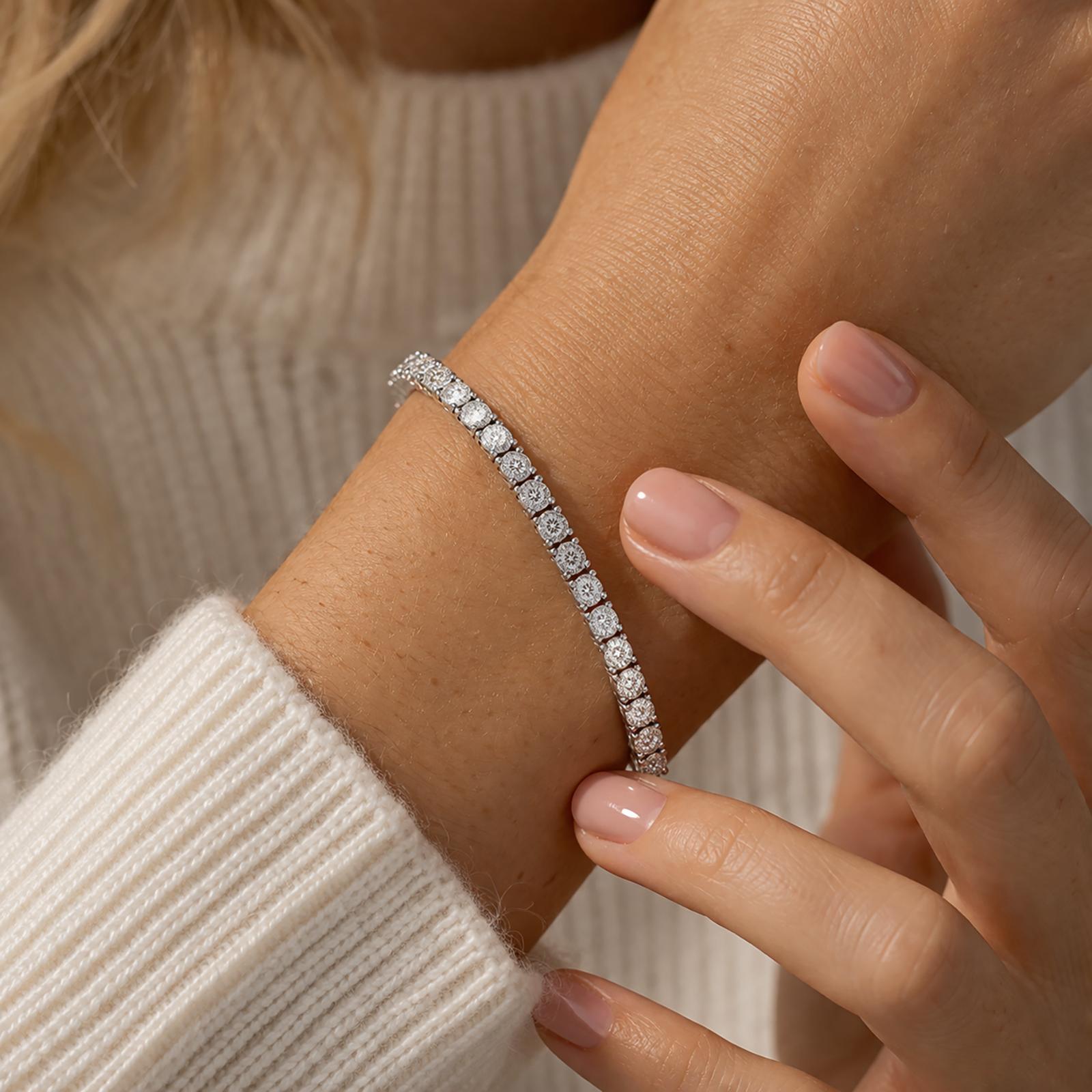 0.75CTW Diamond Tennis Bracelet 14K White Gold 7.75" Round Brilliant Estate