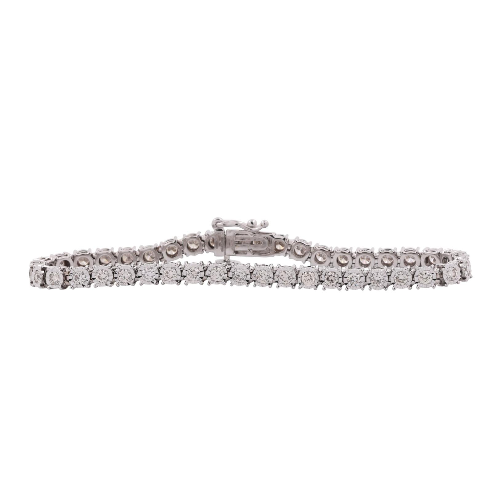 0.75CTW Diamond Tennis Bracelet 14K White Gold 7.75" Round Brilliant Estate