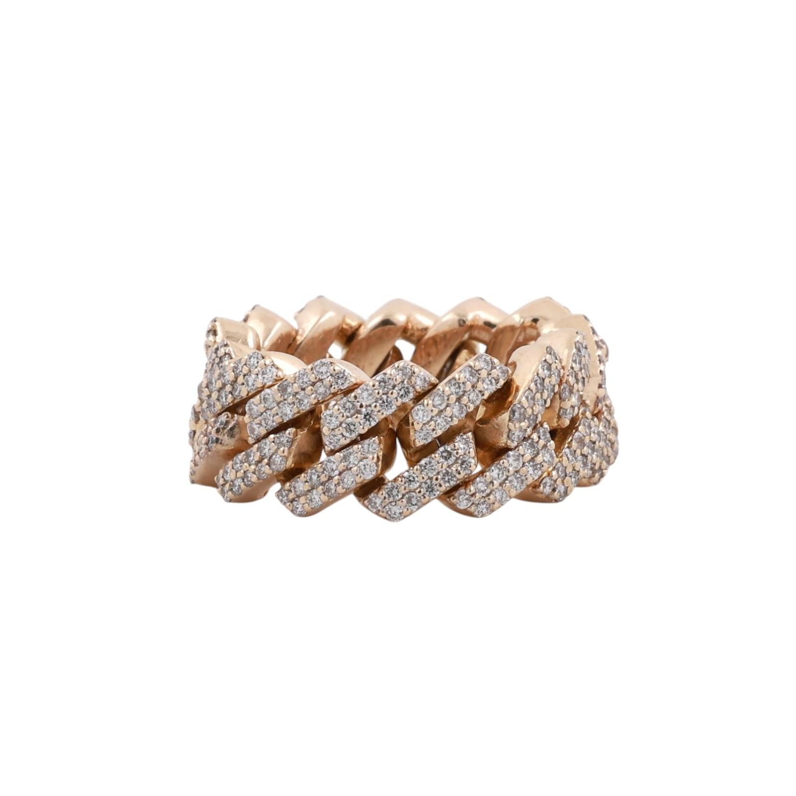 2.00CT Diamond Cuban Link Ring 10K Yellow Gold Wide Band 12g Size 6.5 Unisex