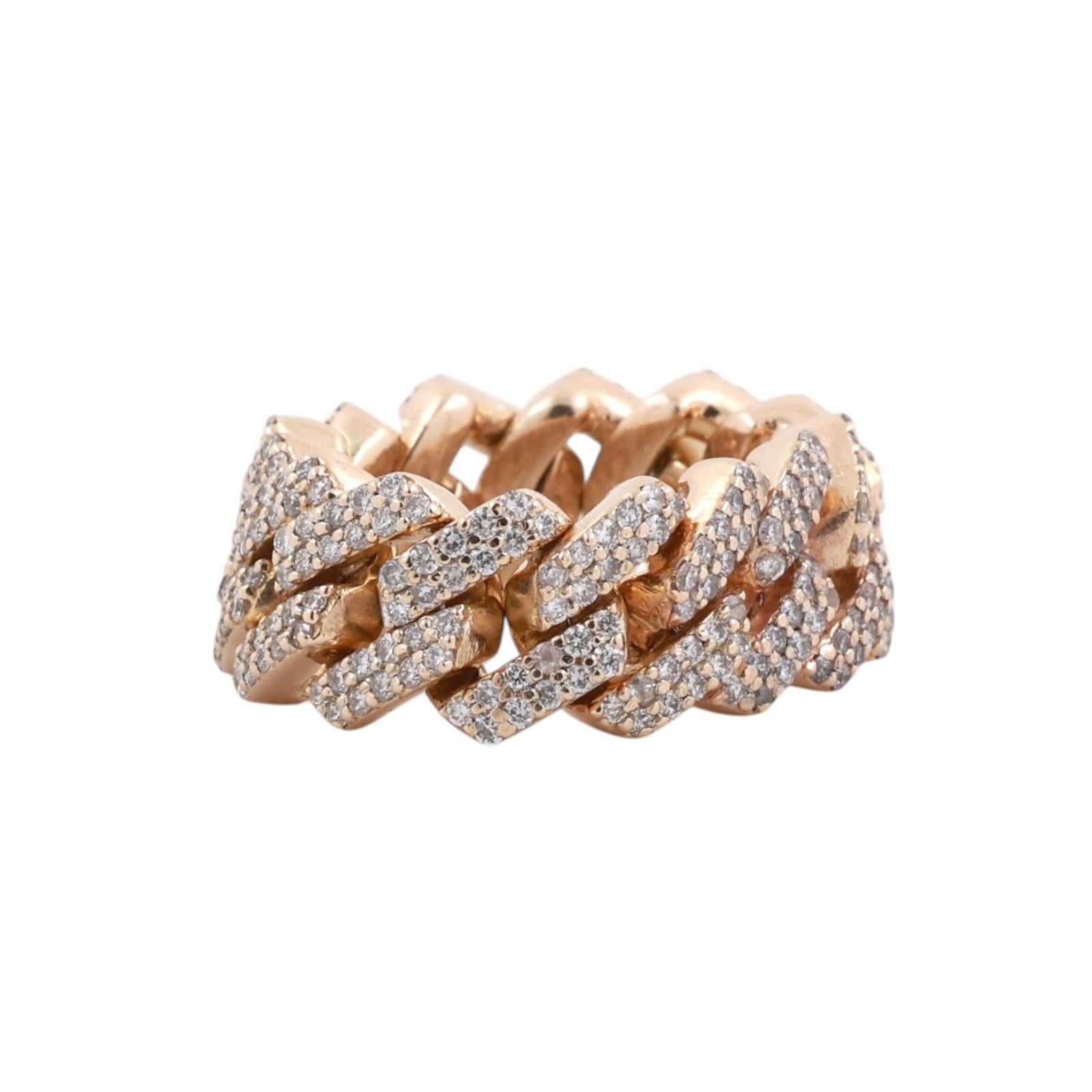 2.00CT Diamond Cuban Link Ring 10K Yellow Gold Wide Band 12g Size 6.5 Unisex