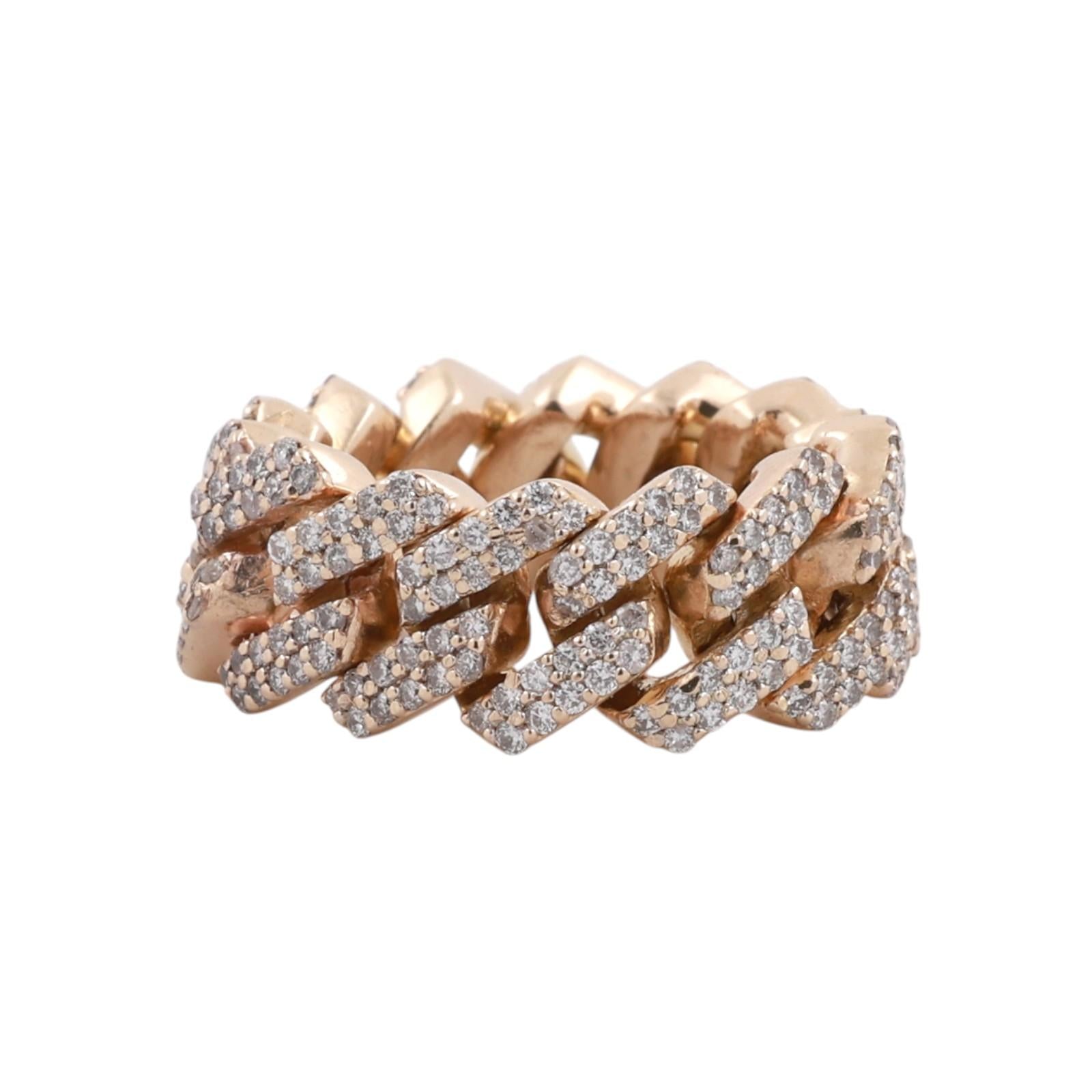 2.00CT Diamond Cuban Link Ring 10K Yellow Gold Wide Band 12g Size 6.5 Unisex