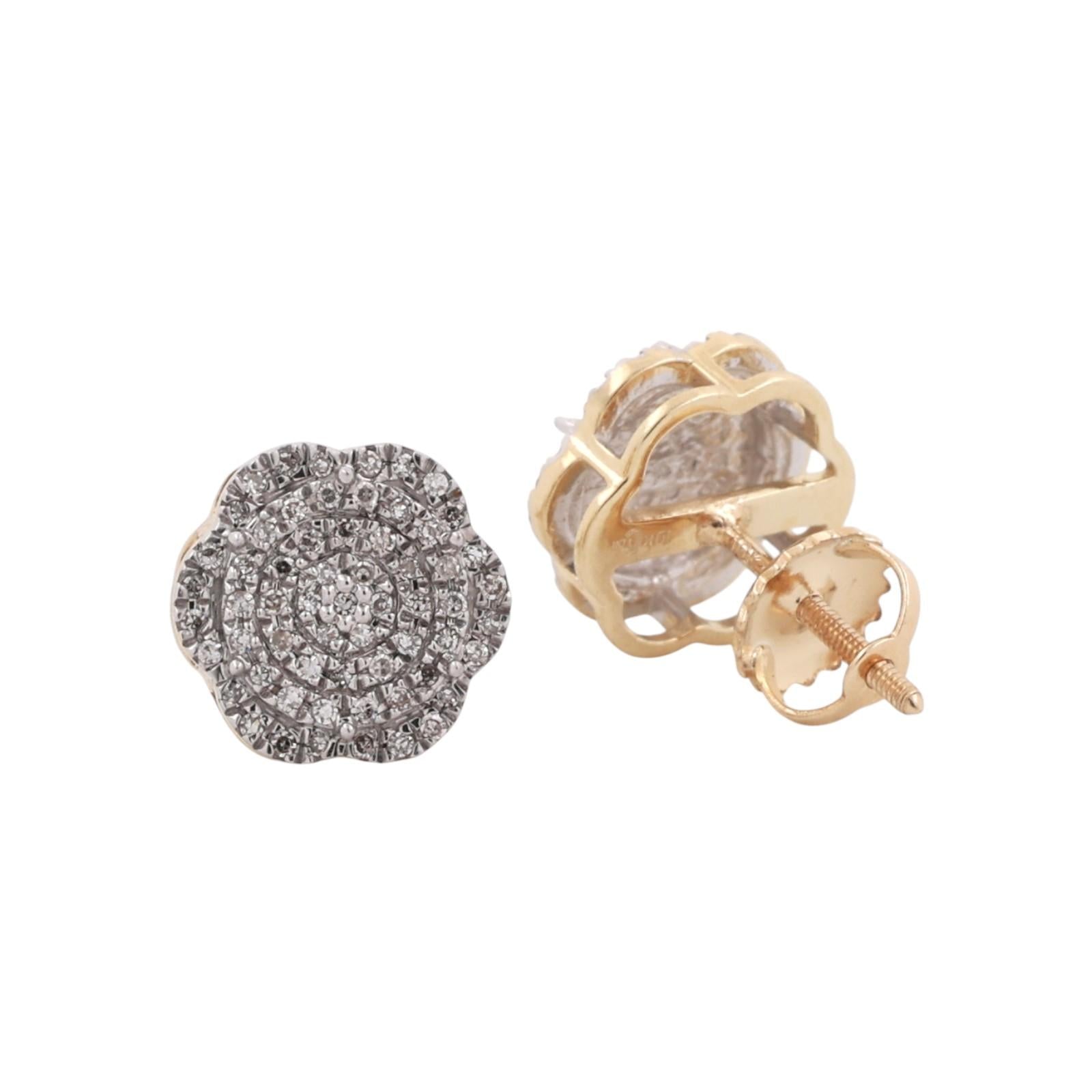 Cluster Diamond Floral Stud Earrings 10K Gold 0.40 TW 9.20 mm Screw Backs