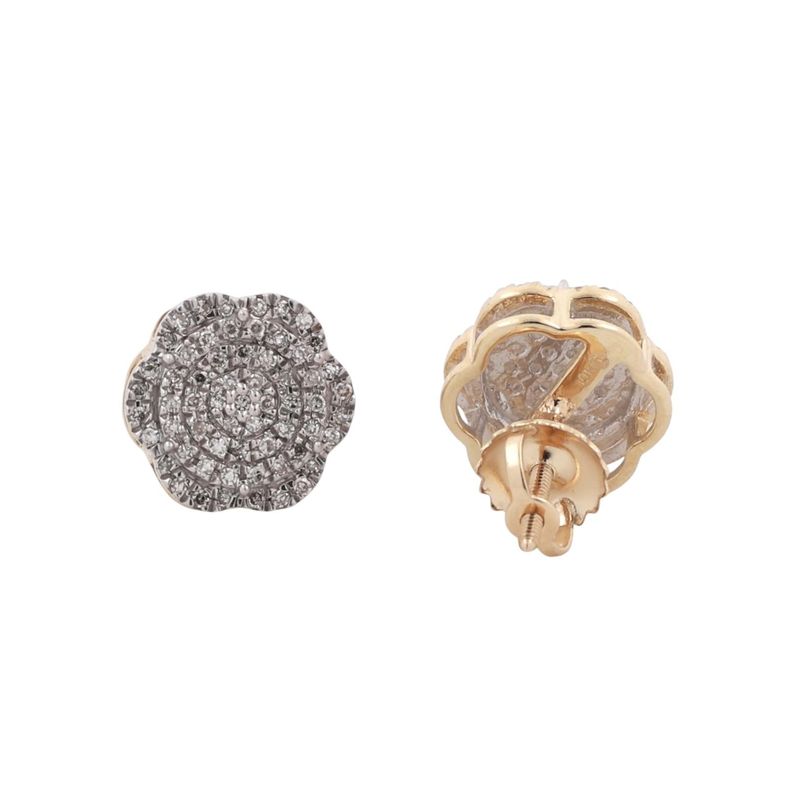 Cluster Diamond Floral Stud Earrings 10K Gold 0.40 TW 9.20 mm Screw Backs