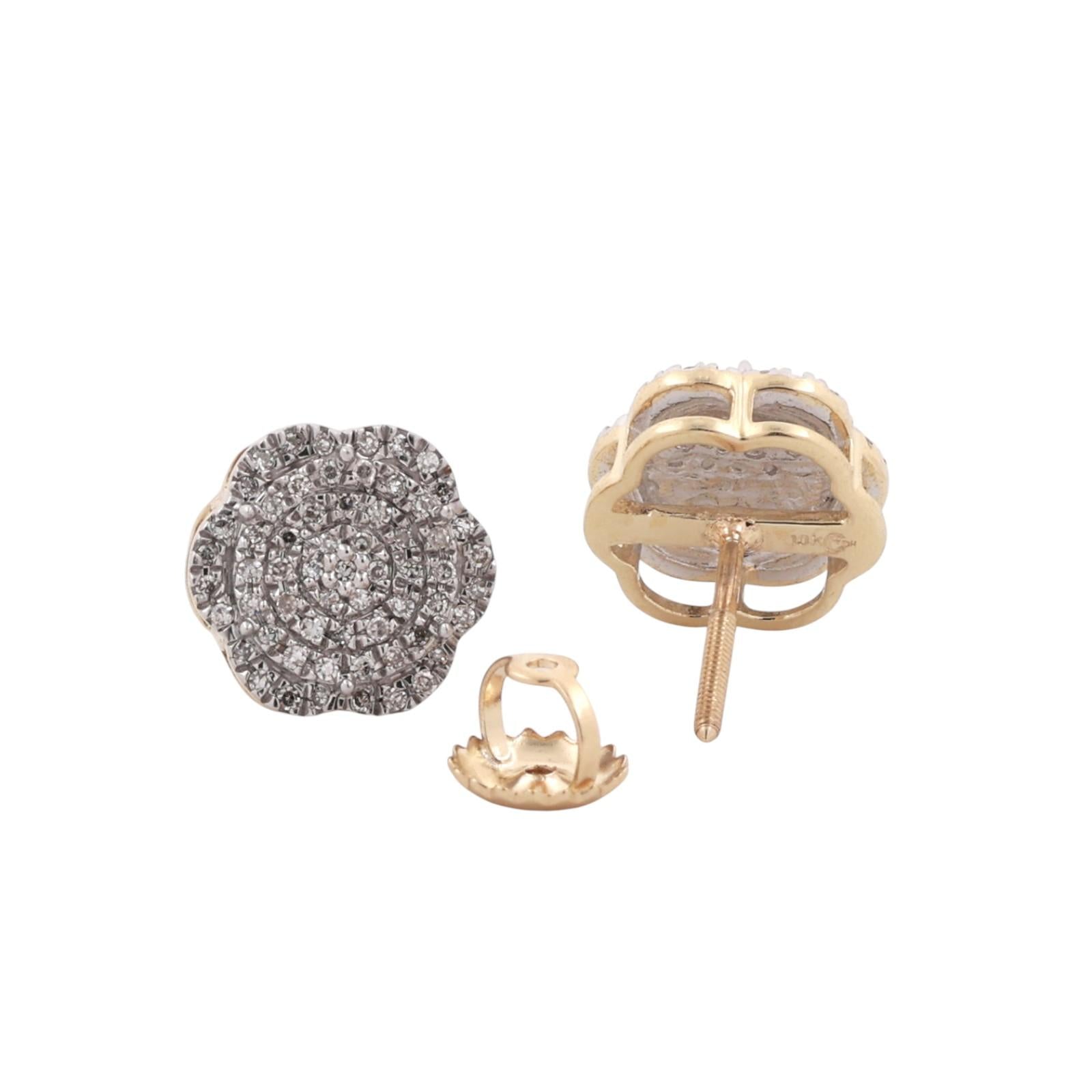Cluster Diamond Floral Stud Earrings 10K Gold 0.40 TW 9.20 mm Screw Backs