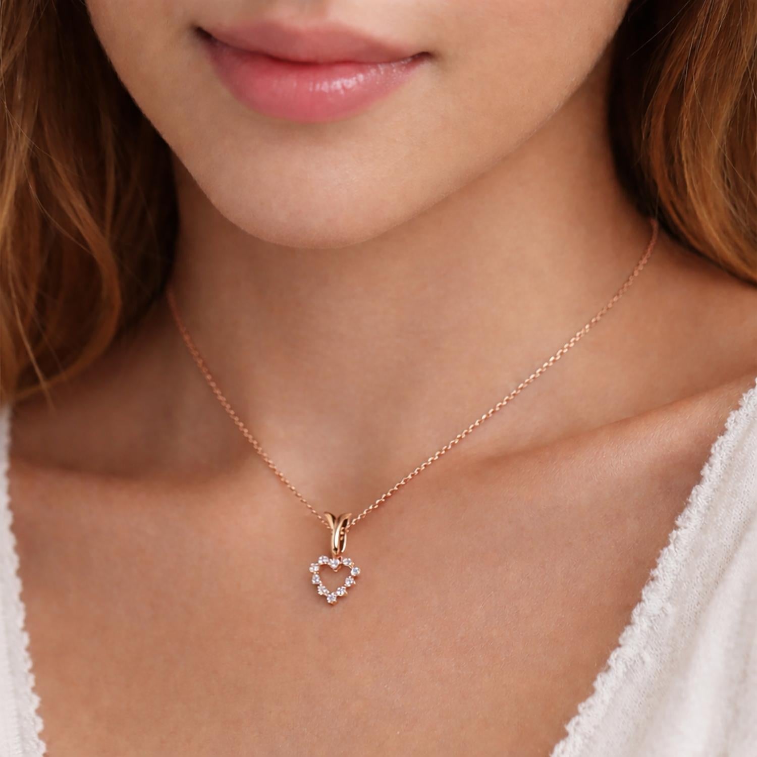 0.33 TW Diamond Open Heart Pendant Charm 14K Yellow Gold 0.70" Ladies Girls