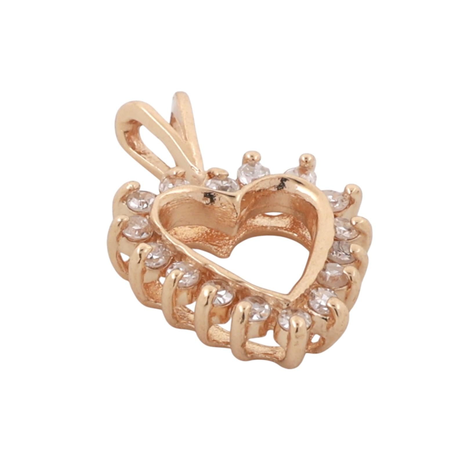 0.33 TW Diamond Open Heart Pendant Charm 14K Yellow Gold 0.70" Ladies Girls