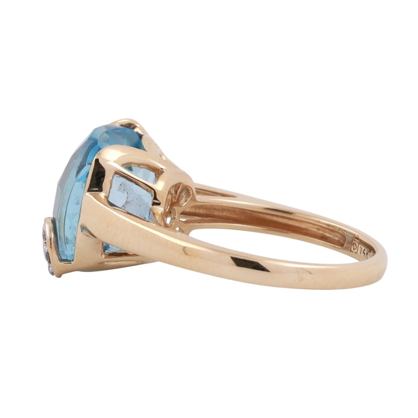 Solitaire Checkerboard Blue Topaz Diamond Accent Ring 14K Gold 9.68 CTW Size 7