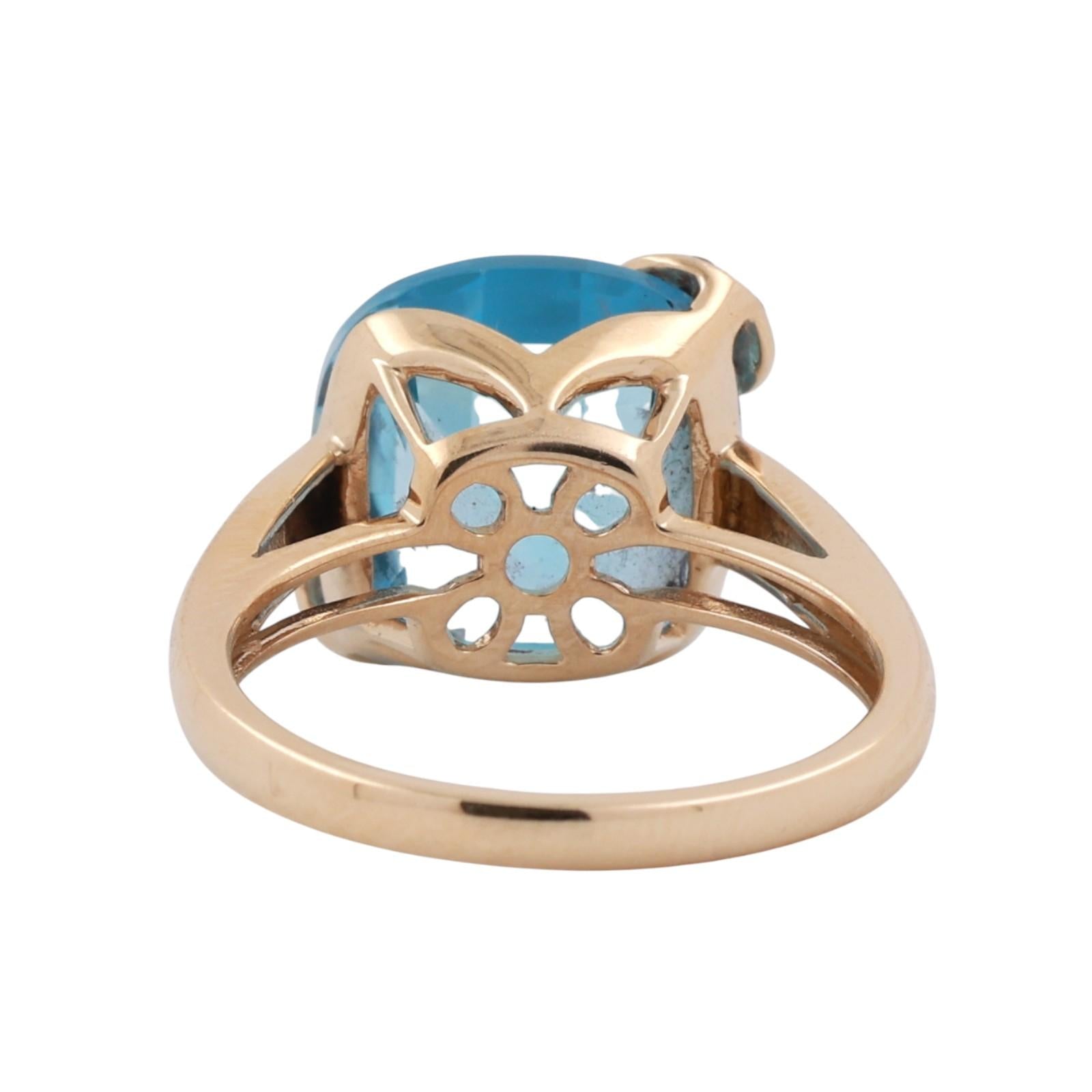 Solitaire Checkerboard Blue Topaz Diamond Accent Ring 14K Gold 9.68 CTW Size 7