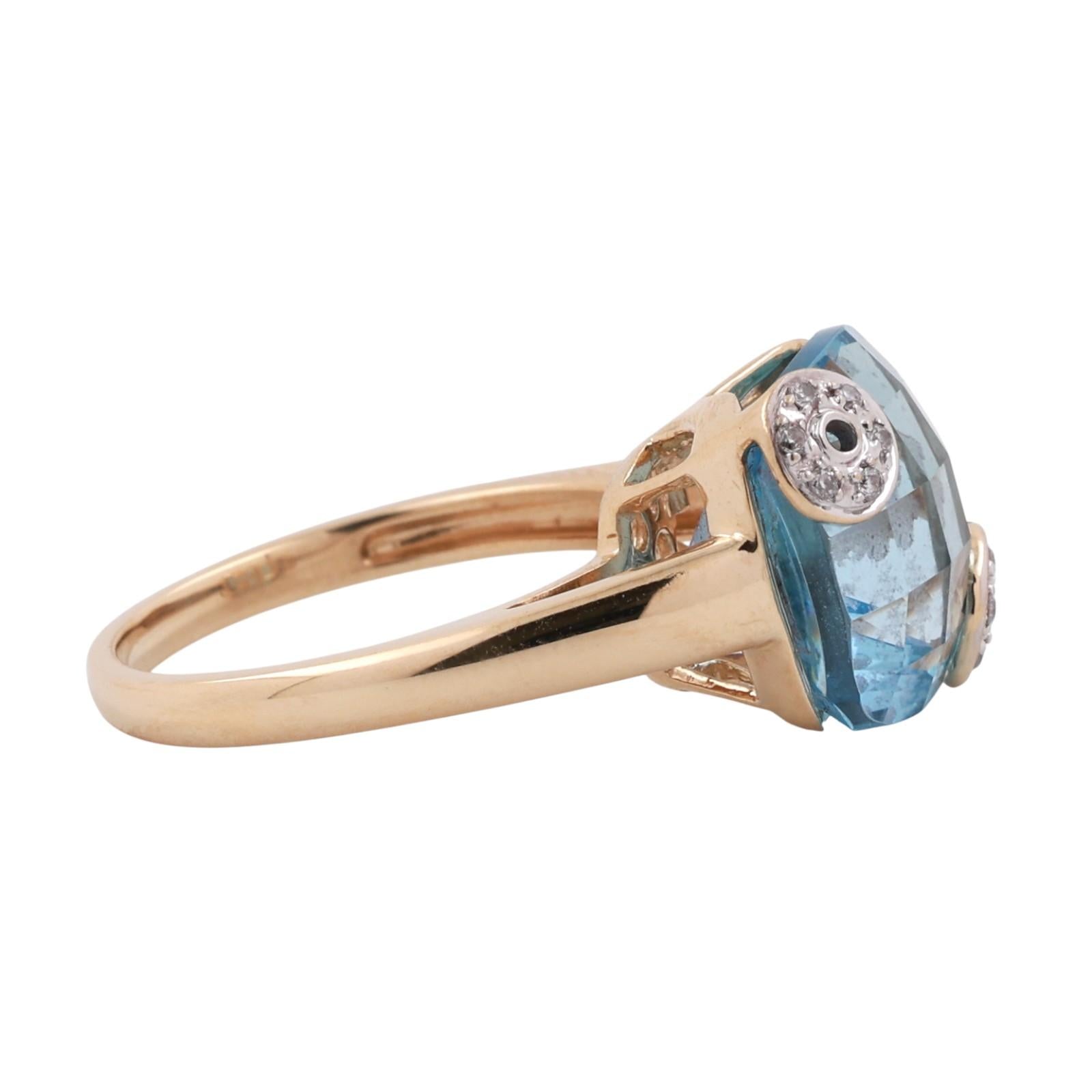 Solitaire Checkerboard Blue Topaz Diamond Accent Ring 14K Gold 9.68 CTW Size 7