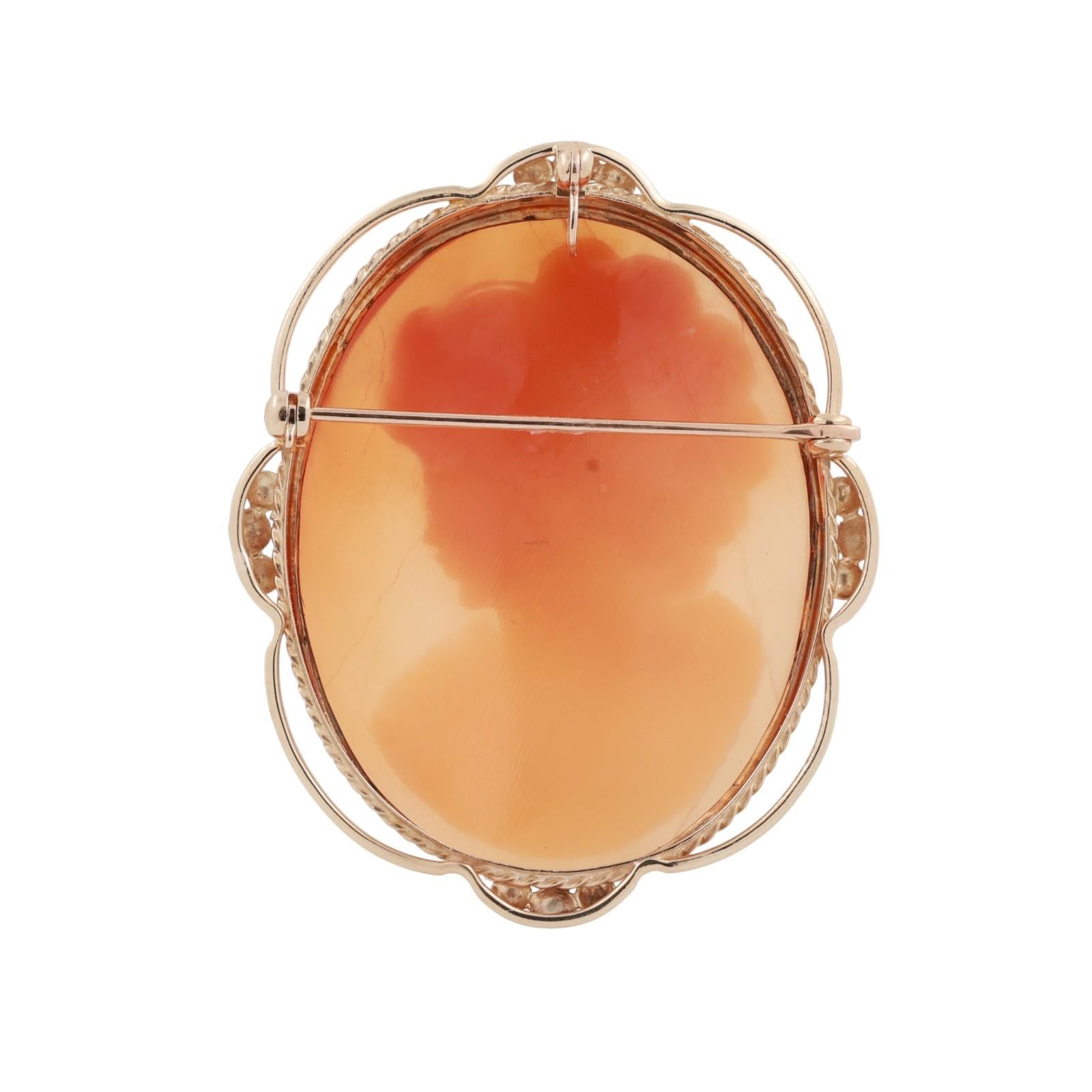Vintage Shell Cameo Brooch Pin Pendant Yellow Gold Frame 2.25" Ladies Estate