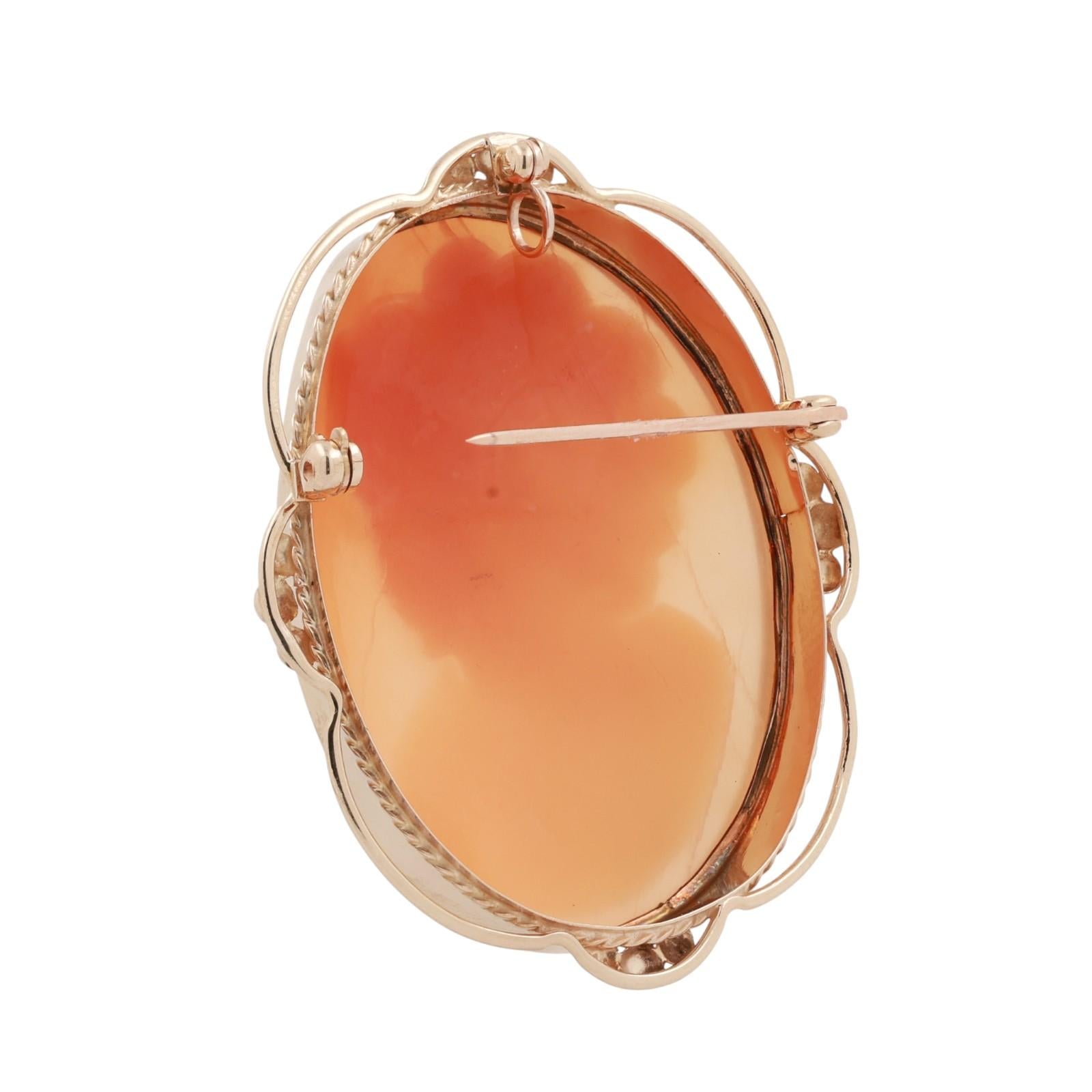 Vintage Shell Cameo Brooch Pin Pendant Yellow Gold Frame 2.25" Ladies Estate