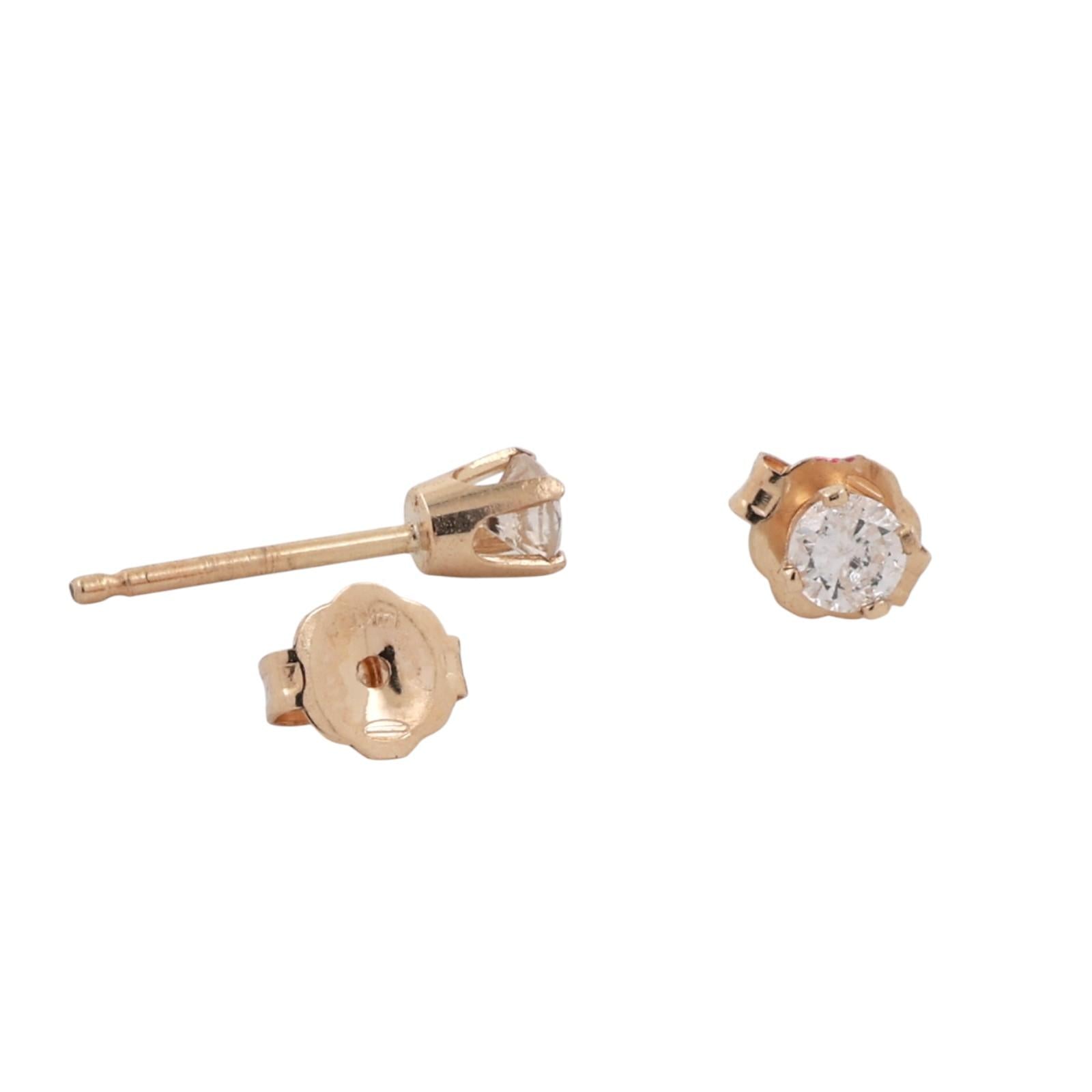 0.15 TW Round Diamond Stud Earrings 14K Yellow Gold 4-Prong Setting Unisex