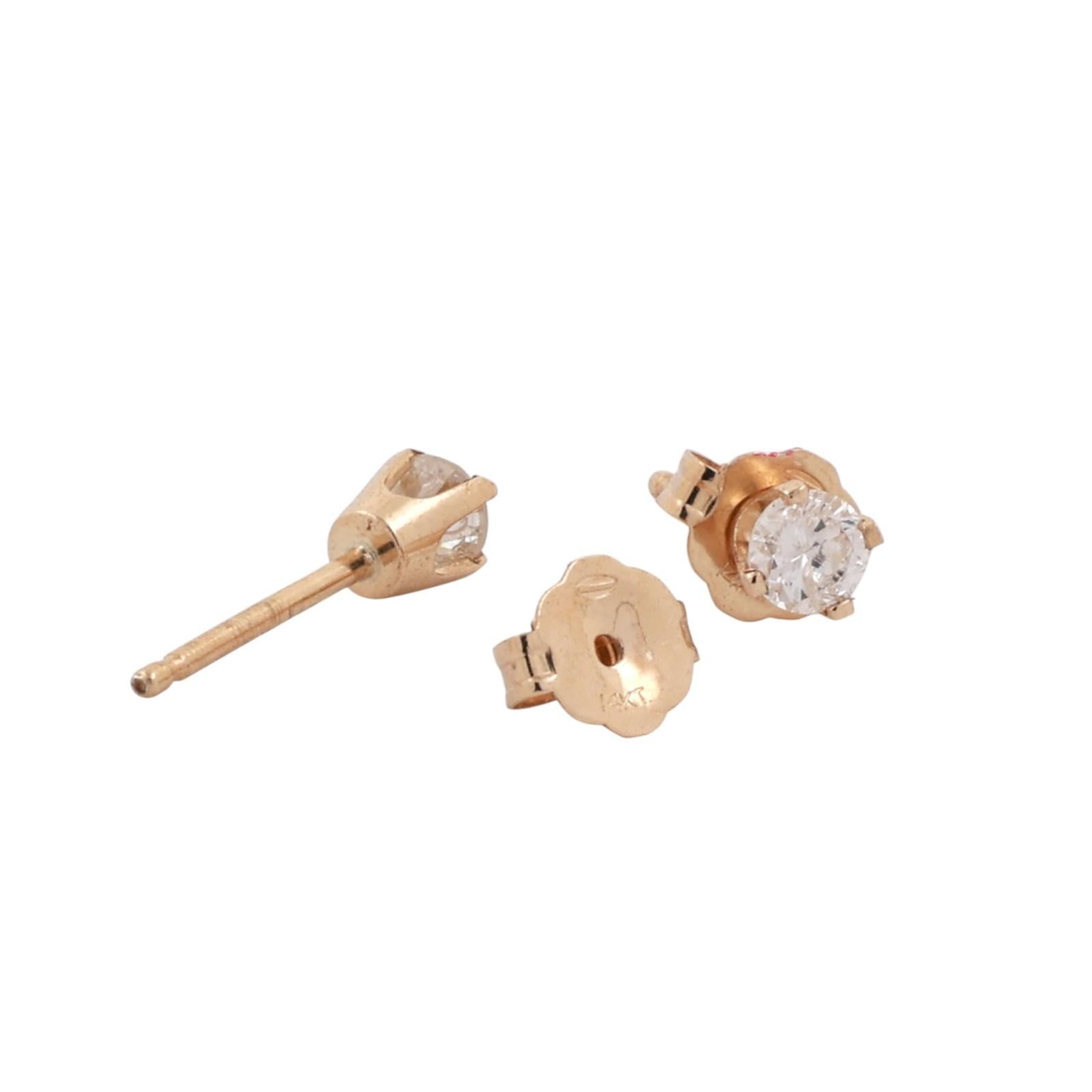 0.15 TW Round Diamond Stud Earrings 14K Yellow Gold 4-Prong Setting Unisex