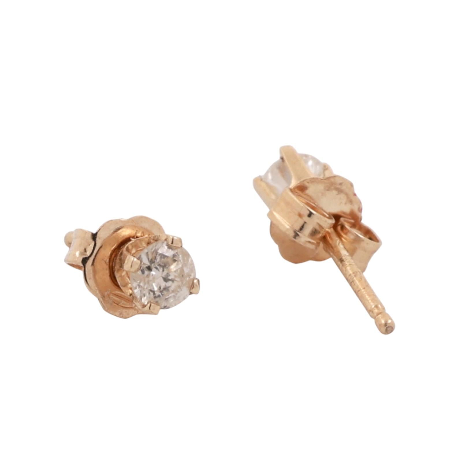 0.15 TW Round Diamond Stud Earrings 14K Yellow Gold 4-Prong Setting Unisex