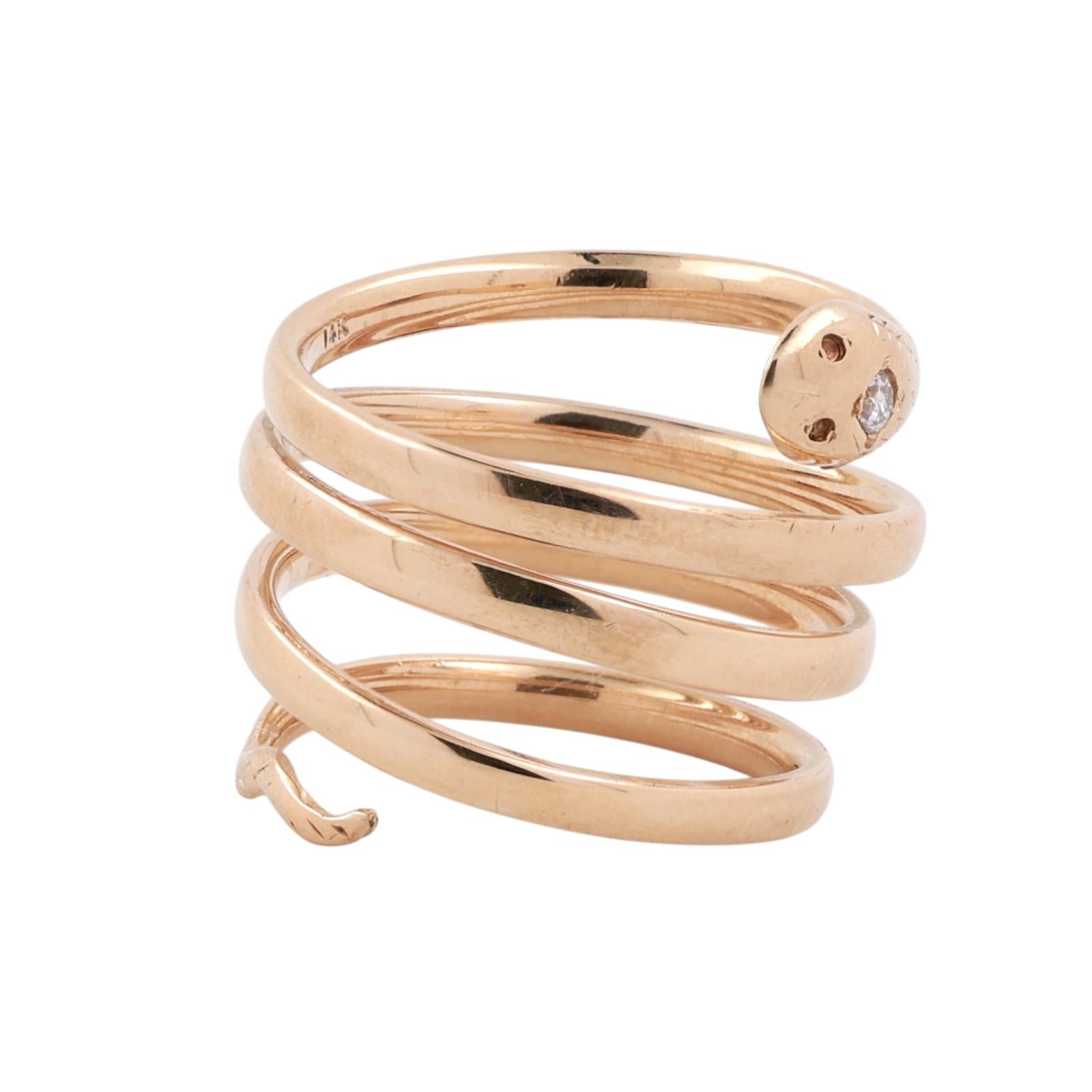 Snake Coil Statement Band Ring Yellow Gold 0.07 CT Diamond Accent Size 8 Ladies
