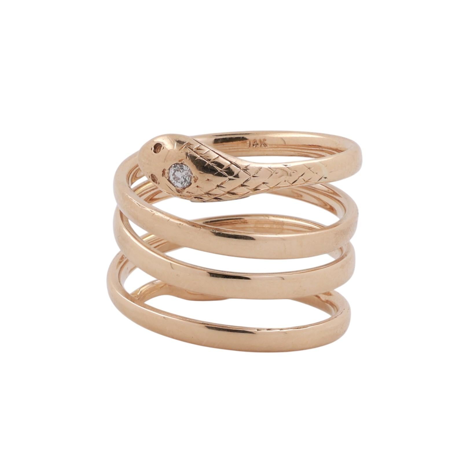Snake Coil Statement Band Ring Yellow Gold 0.07 CT Diamond Accent Size 8 Ladies