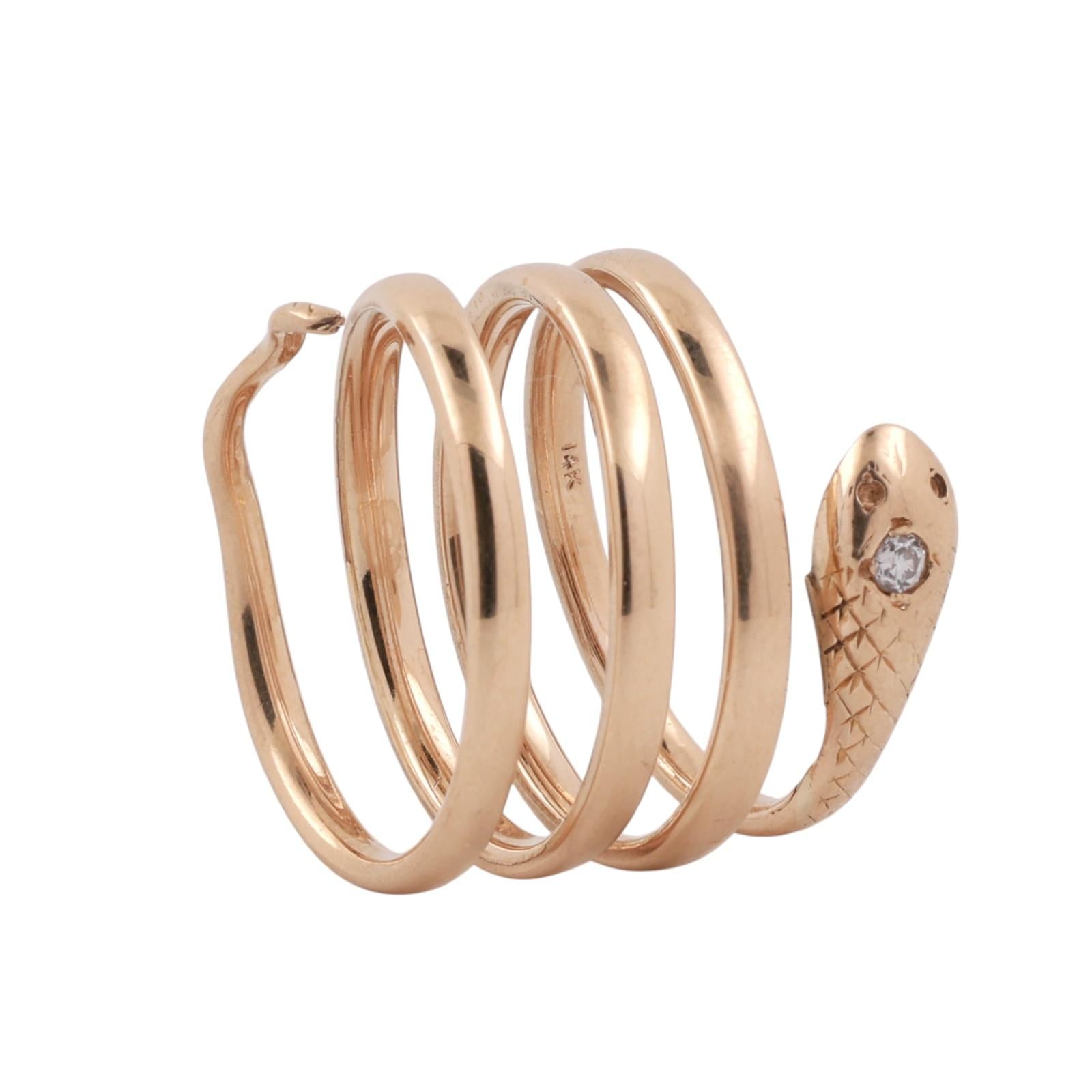 Snake Coil Statement Band Ring Yellow Gold 0.07 CT Diamond Accent Size 8 Ladies