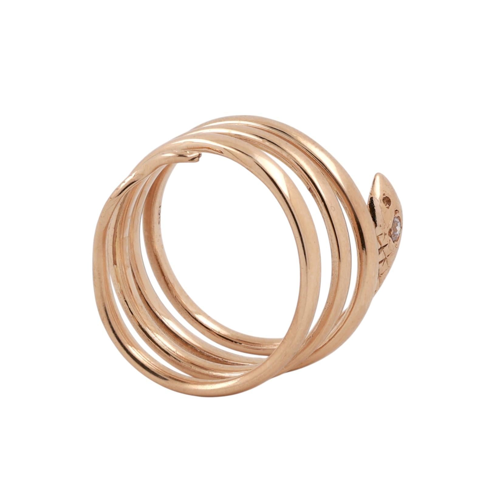 Snake Coil Statement Band Ring Yellow Gold 0.07 CT Diamond Accent Size 8 Ladies