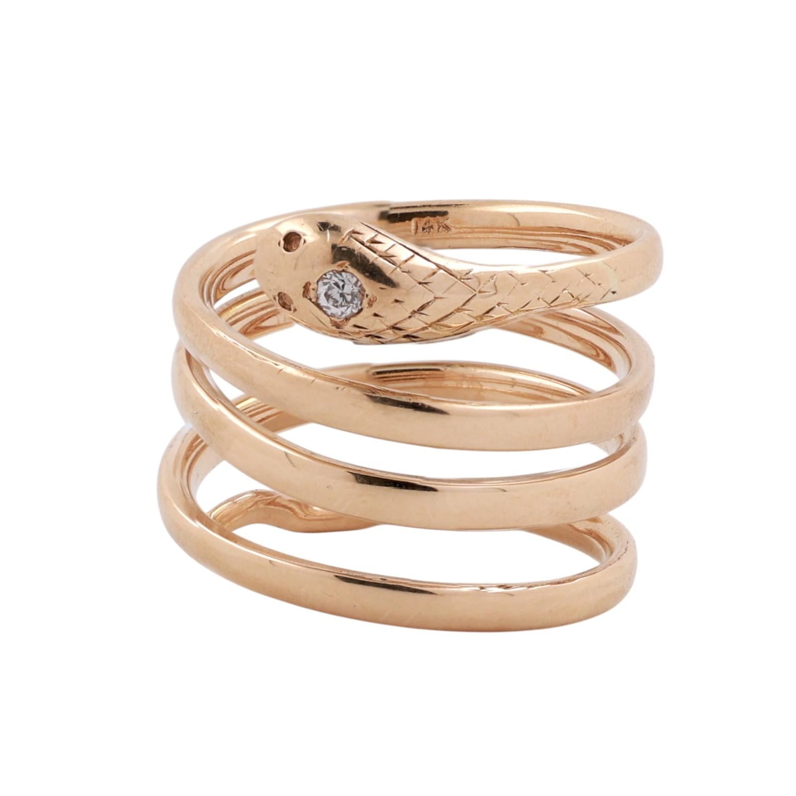 Snake Coil Statement Band Ring Yellow Gold 0.07 CT Diamond Accent Size 8 Ladies