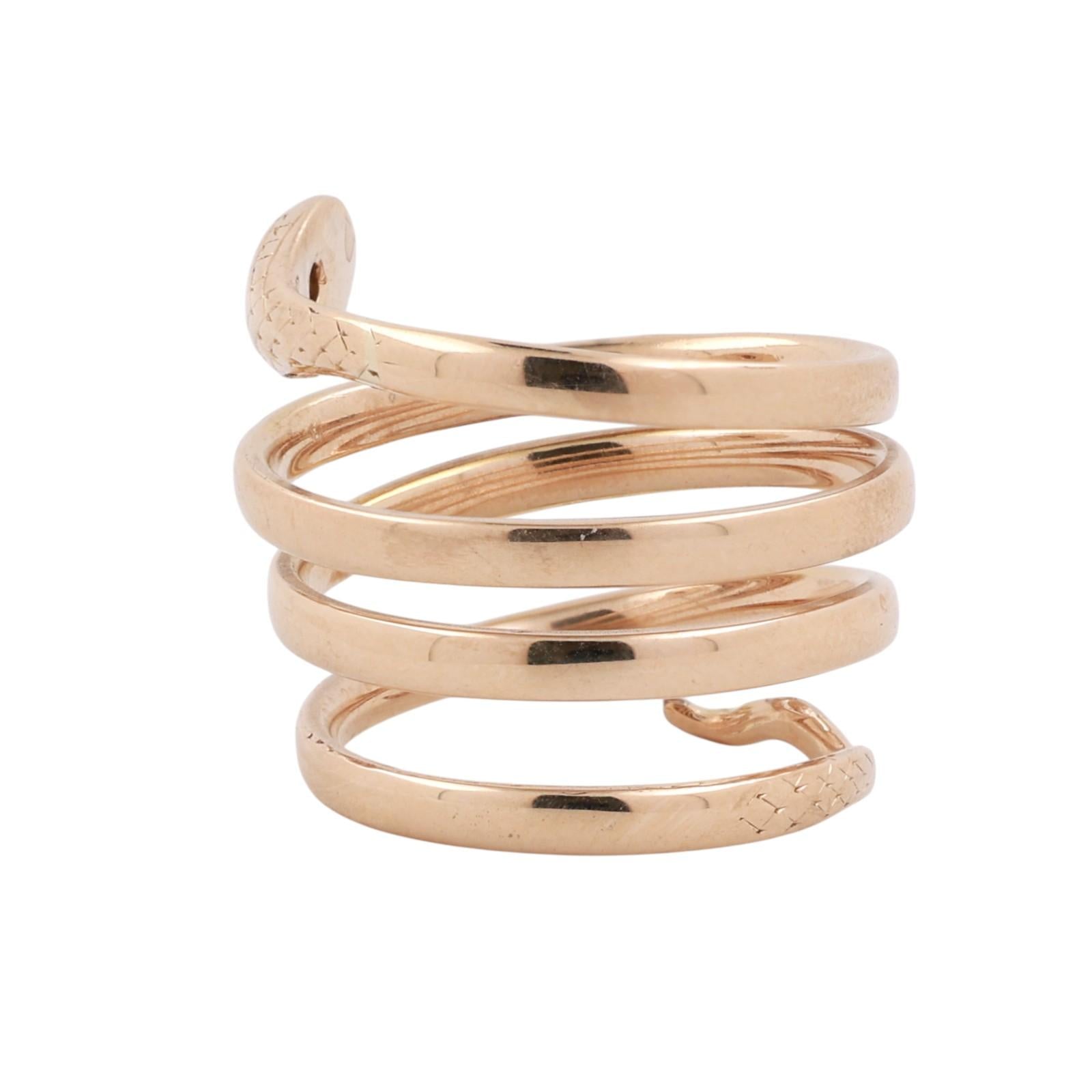 Snake Coil Statement Band Ring Yellow Gold 0.07 CT Diamond Accent Size 8 Ladies