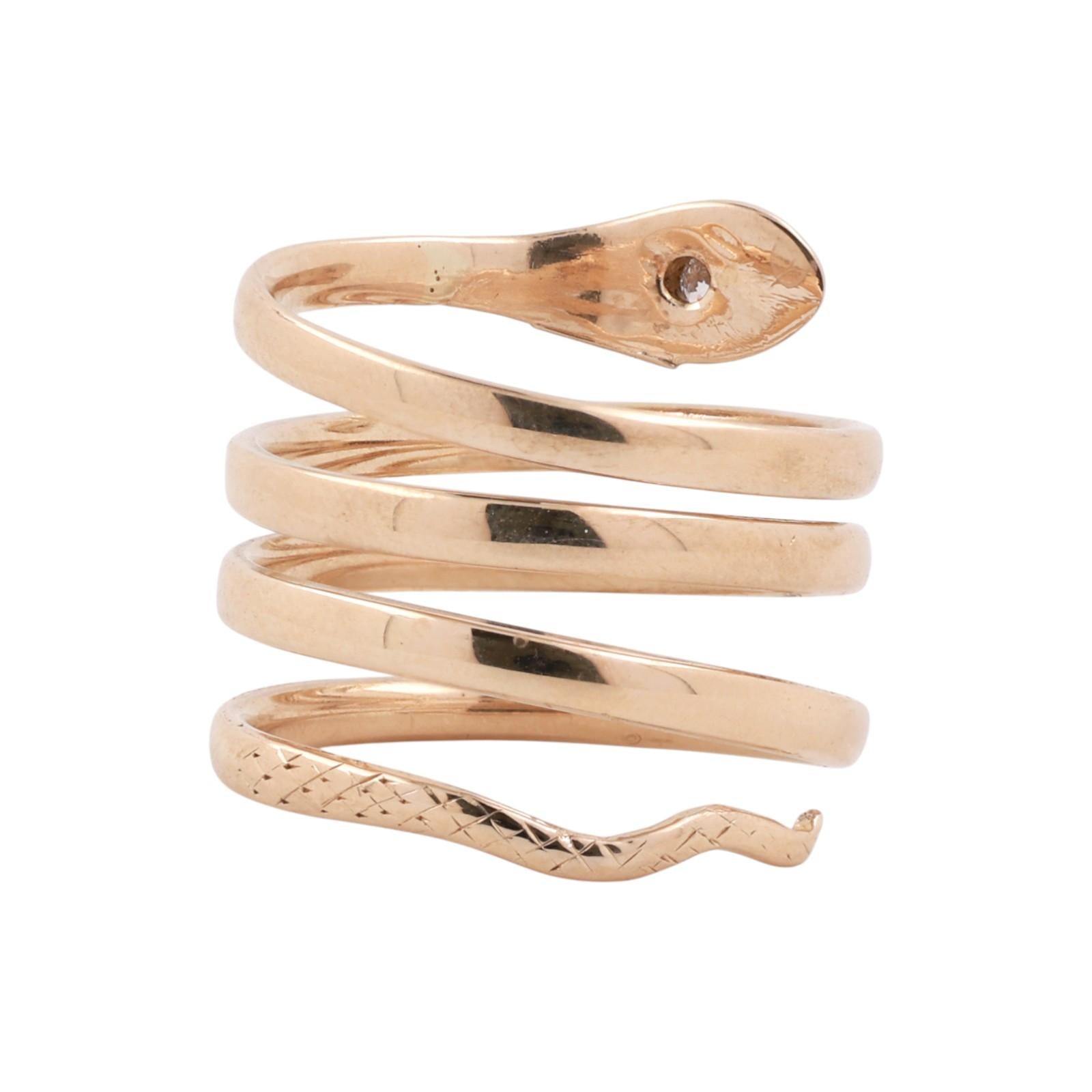 Snake Coil Statement Band Ring Yellow Gold 0.07 CT Diamond Accent Size 8 Ladies