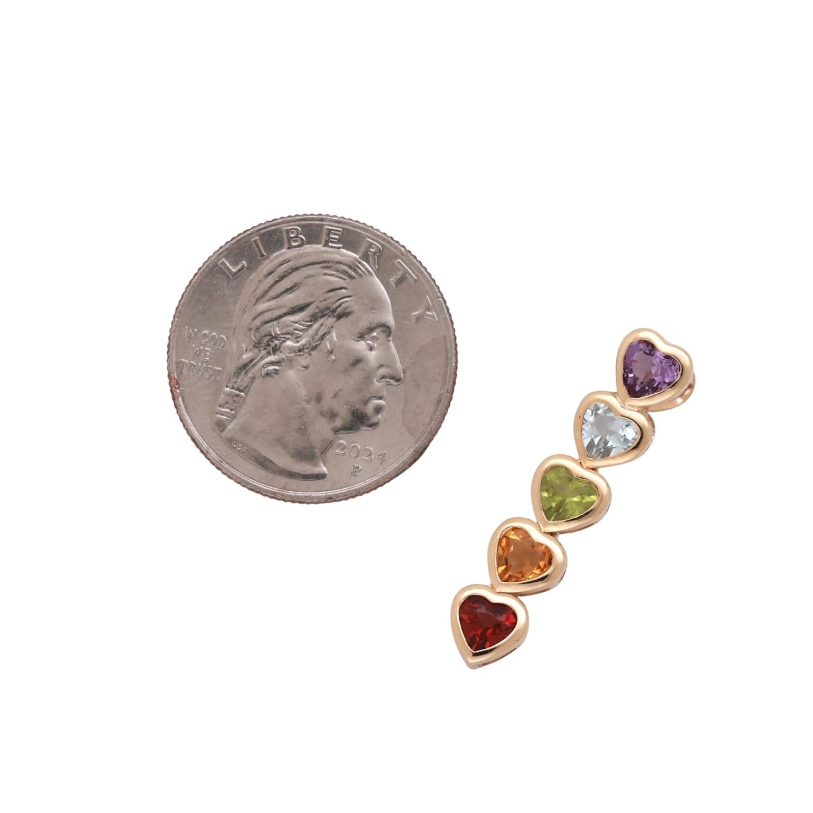 Multi Gemstone Heart Journey Pendant 14K Yellow Gold 2.56 CTW 1.22" Estate