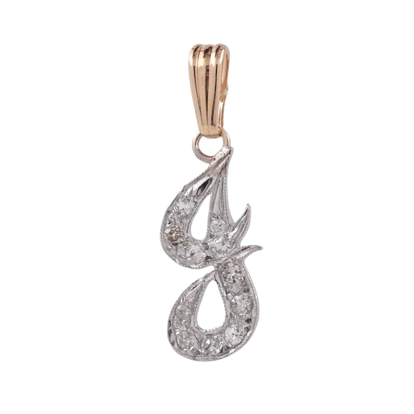 Fancy Letter "J" Diamond Pendant 14K Gold 0.20 TW 0.90" Unisex Estate