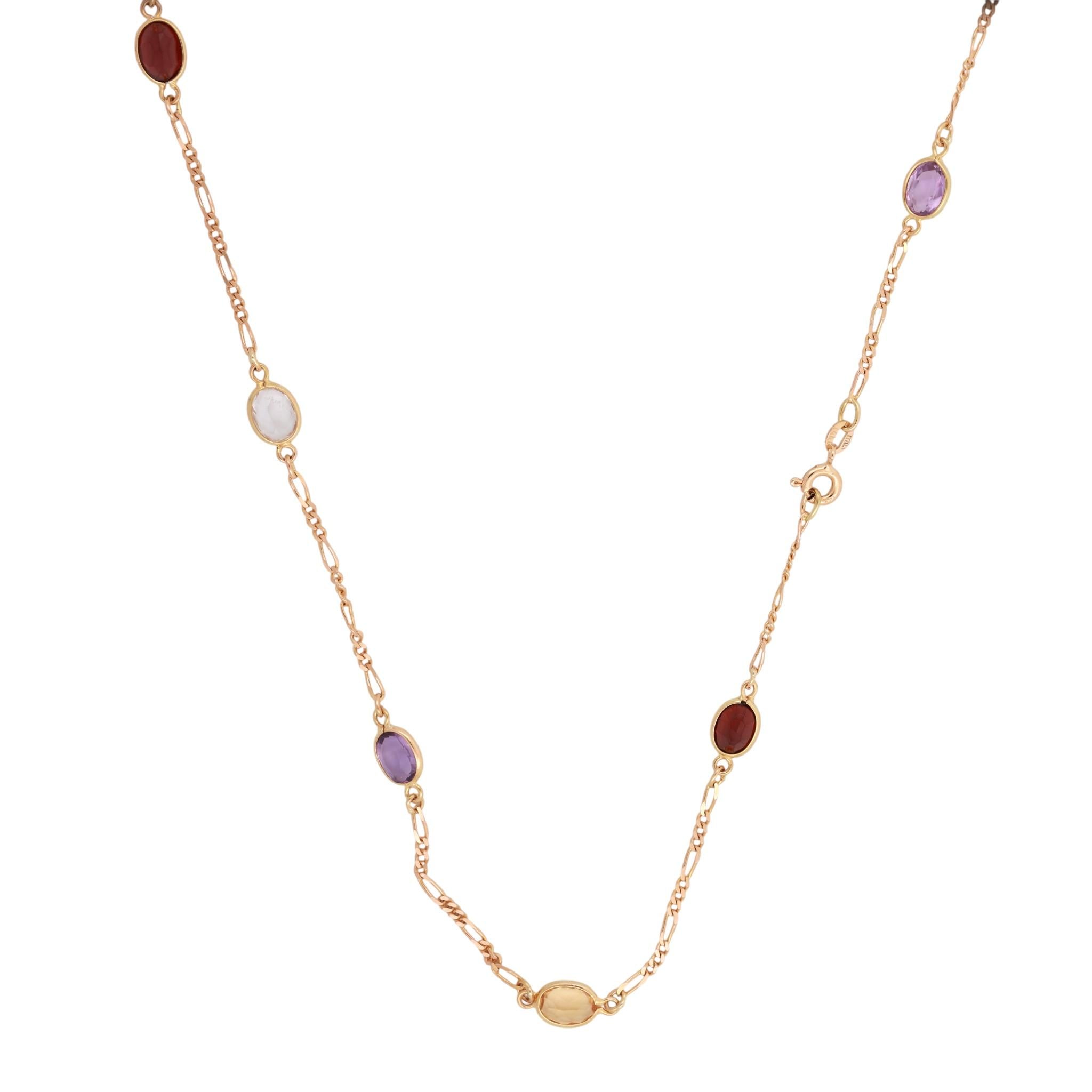 Multi-Gemstone 3-Layer Chain Necklaces 14K Yellow Gold 19.36 CTW 18.25"-35"