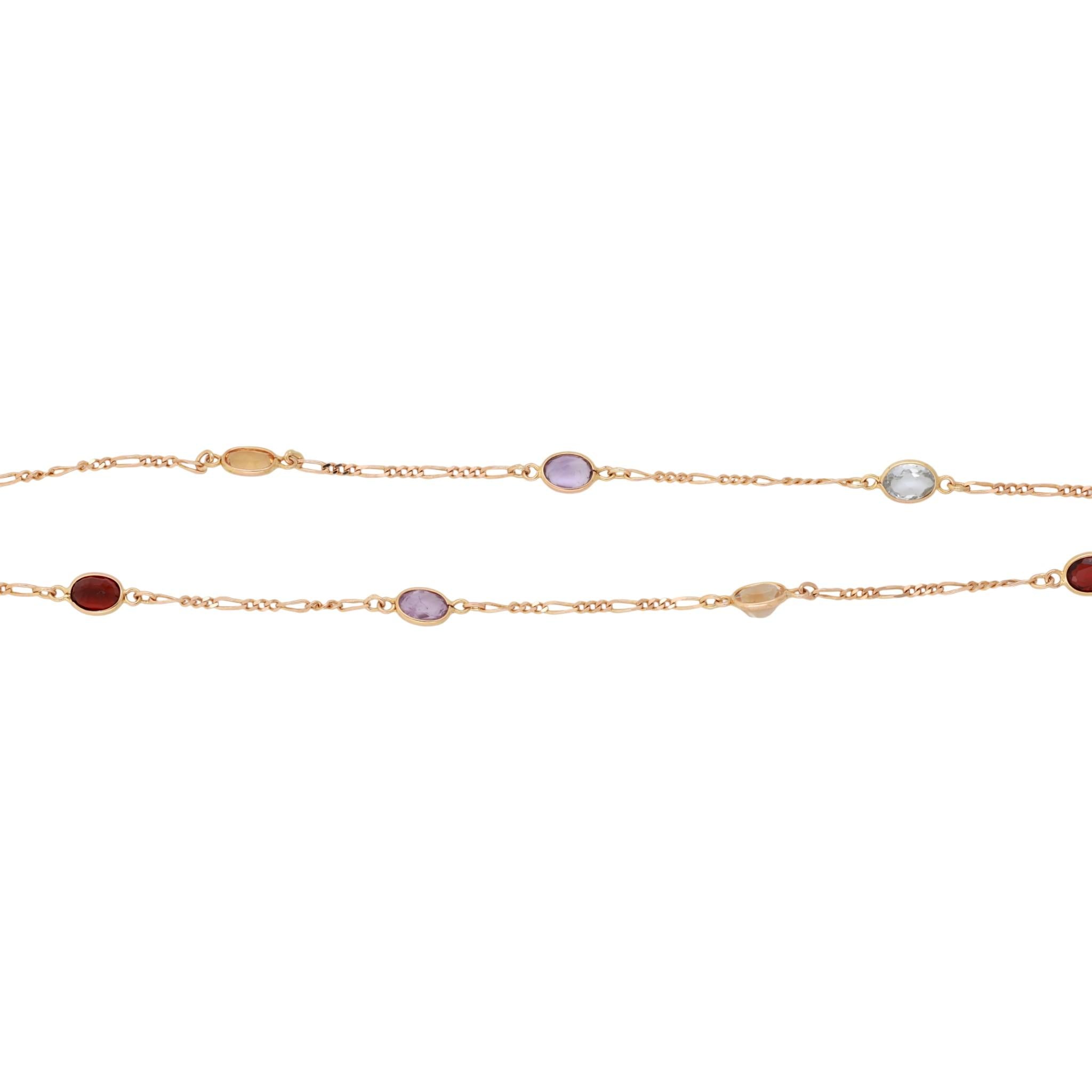 Multi-Gemstone 3-Layer Chain Necklaces 14K Yellow Gold 19.36 CTW 18.25"-35"